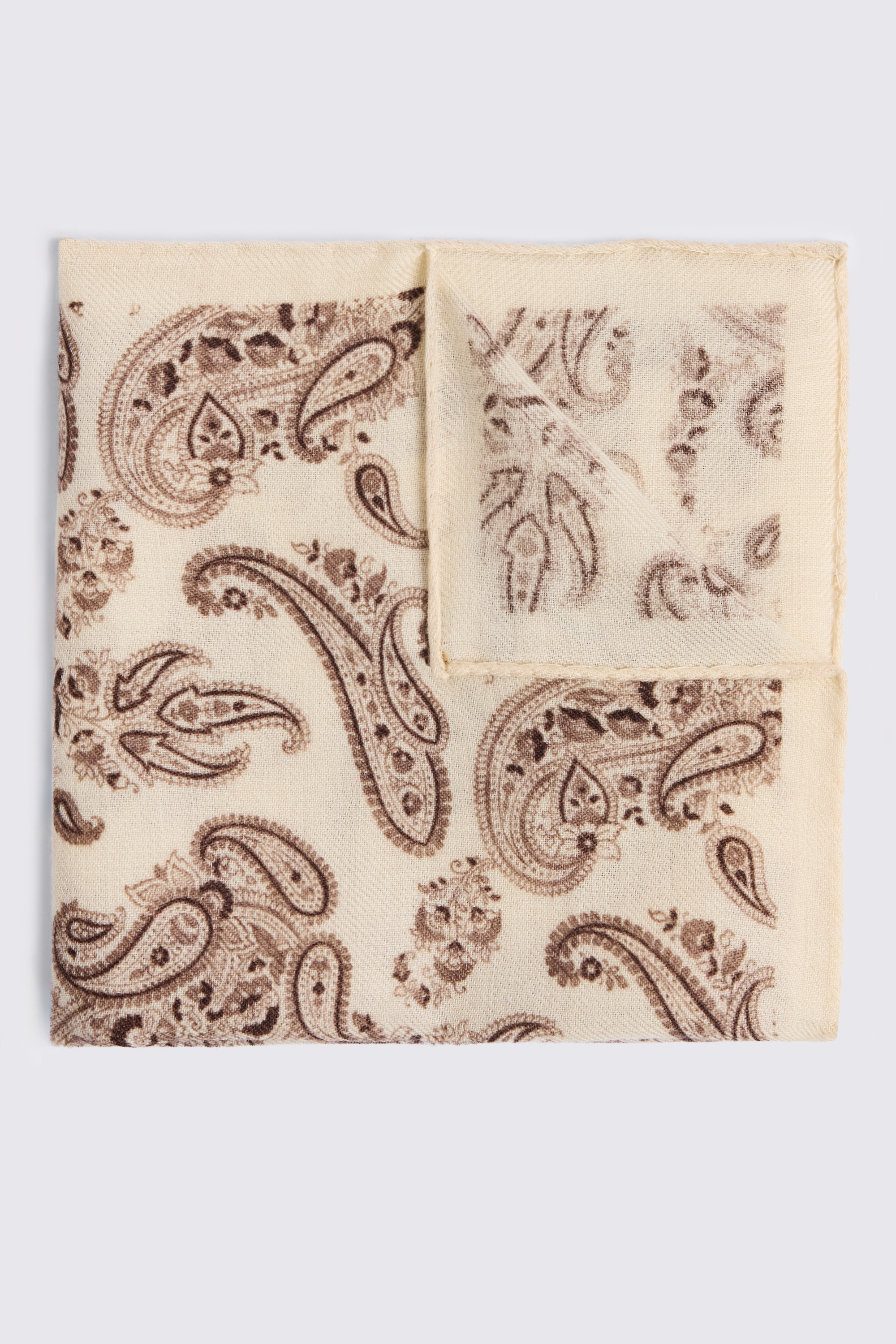 Bottinelli Neutral & Dark Brown Wool Paisley Pocket Square