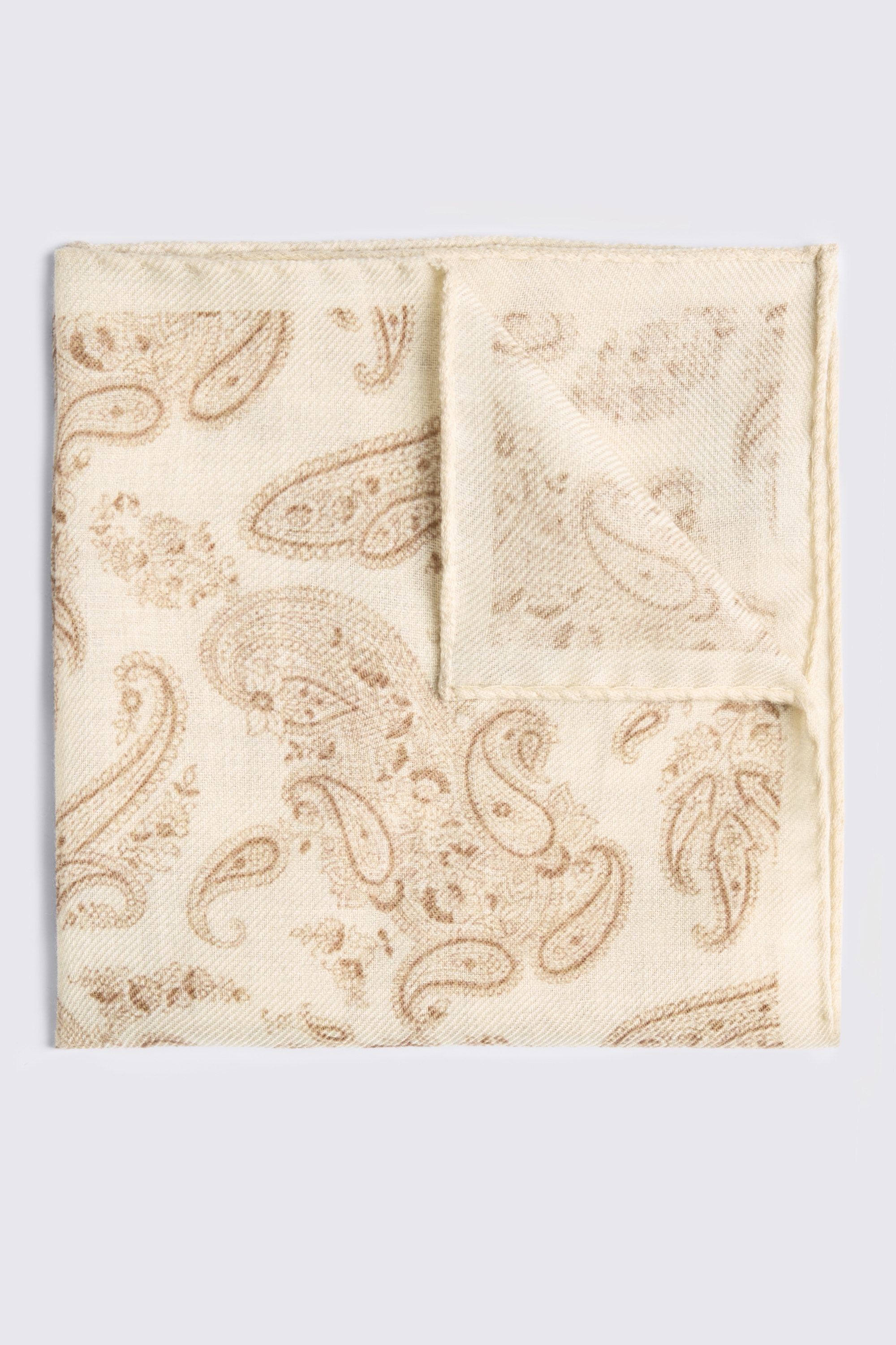 Bottinelli Neutral & Brown Wool Paisley Pocket Square