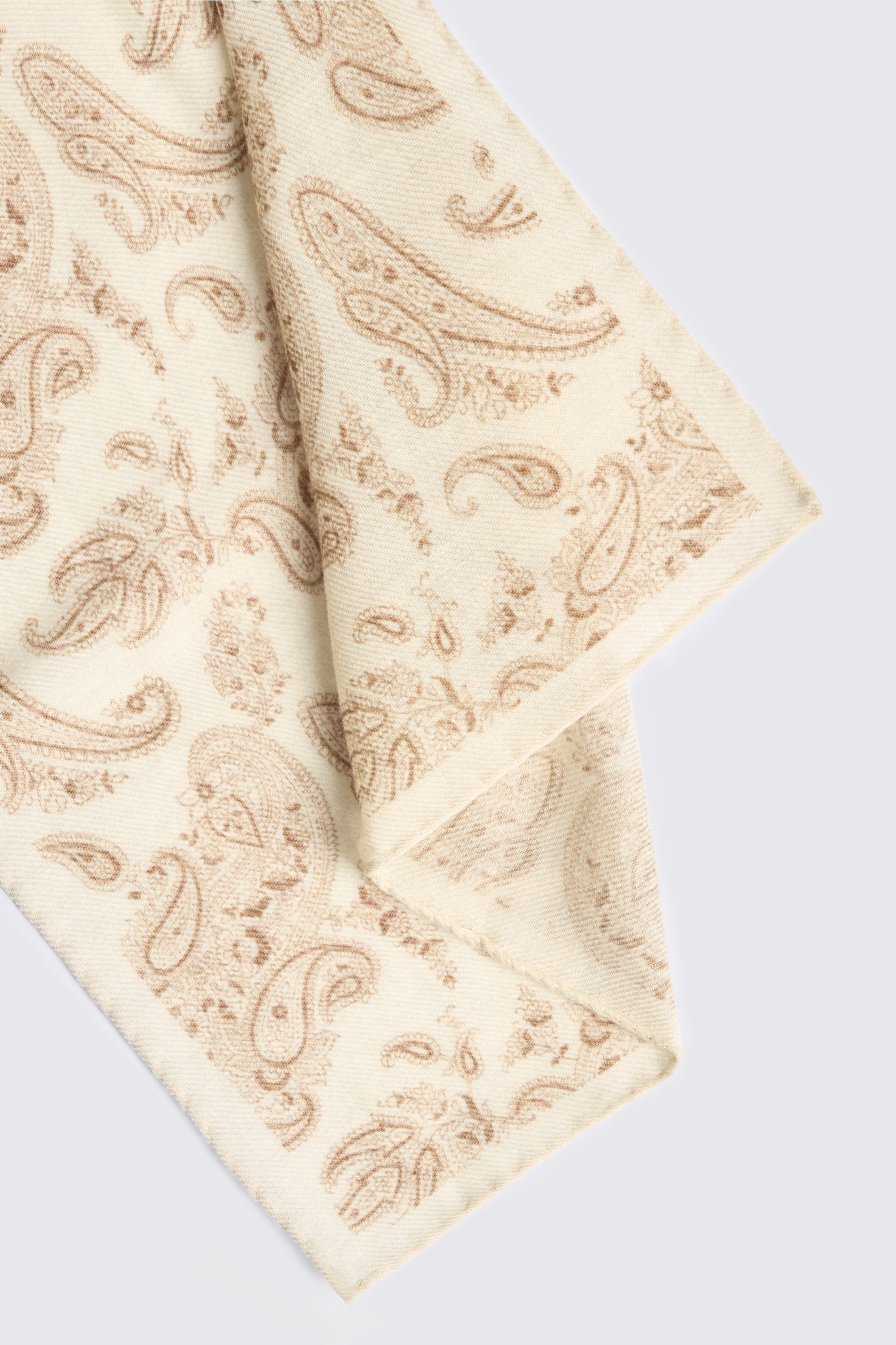 Bottinelli Neutral & Brown Wool Paisley Pocket Square