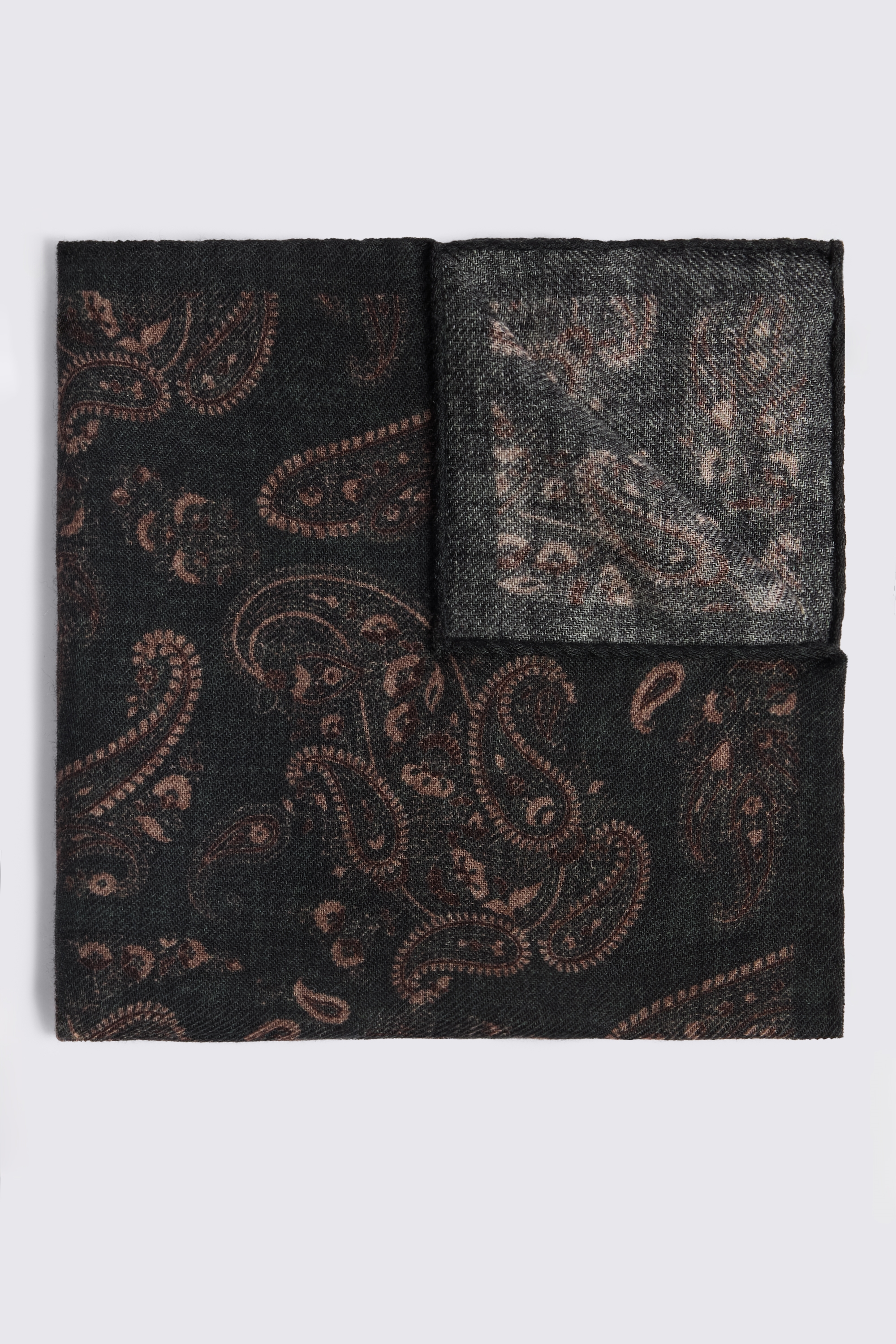 Bottinelli Dark Green Wool Paisley Pocket Square