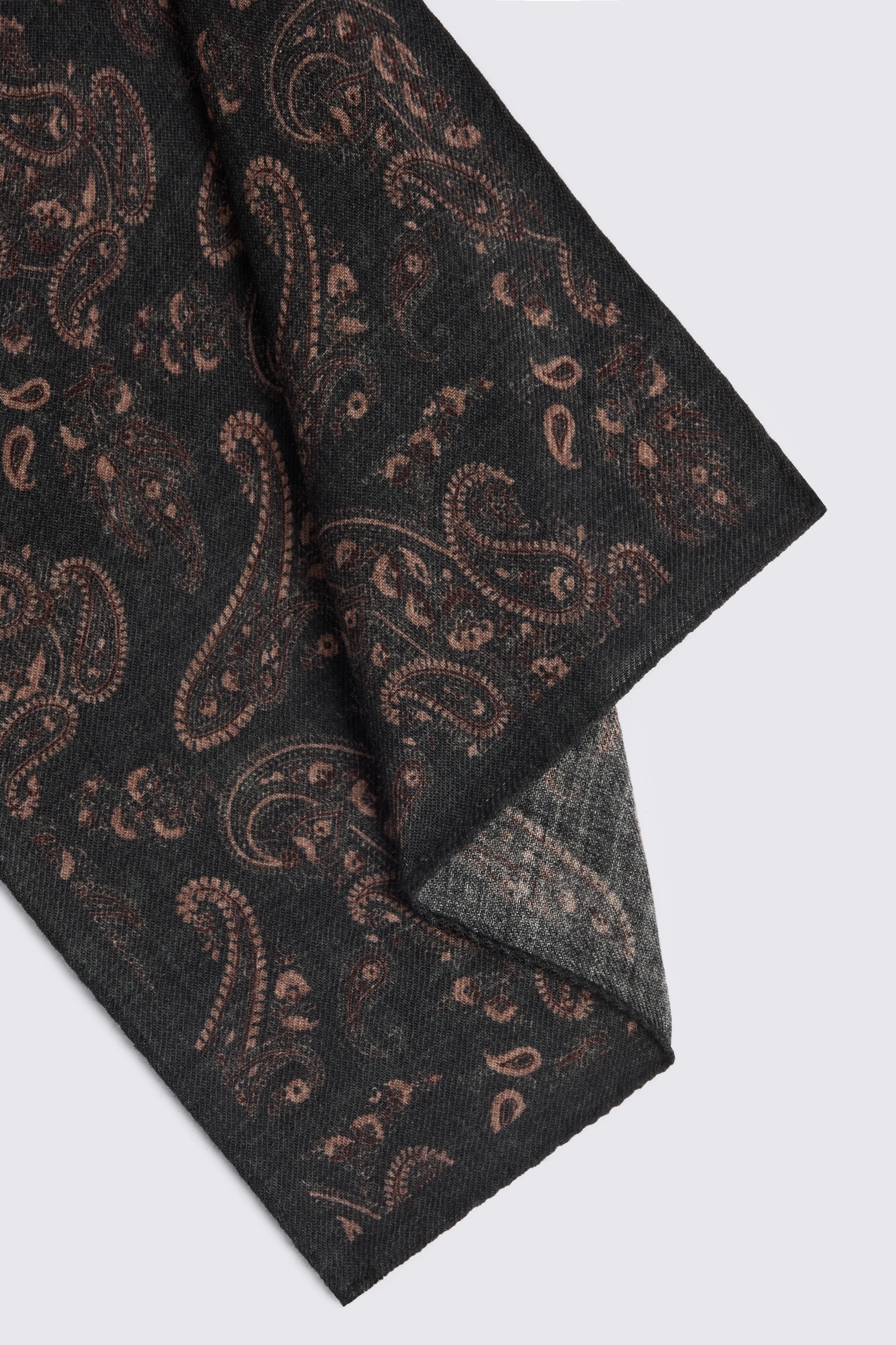 Bottinelli Dark Green Wool Paisley Pocket Square