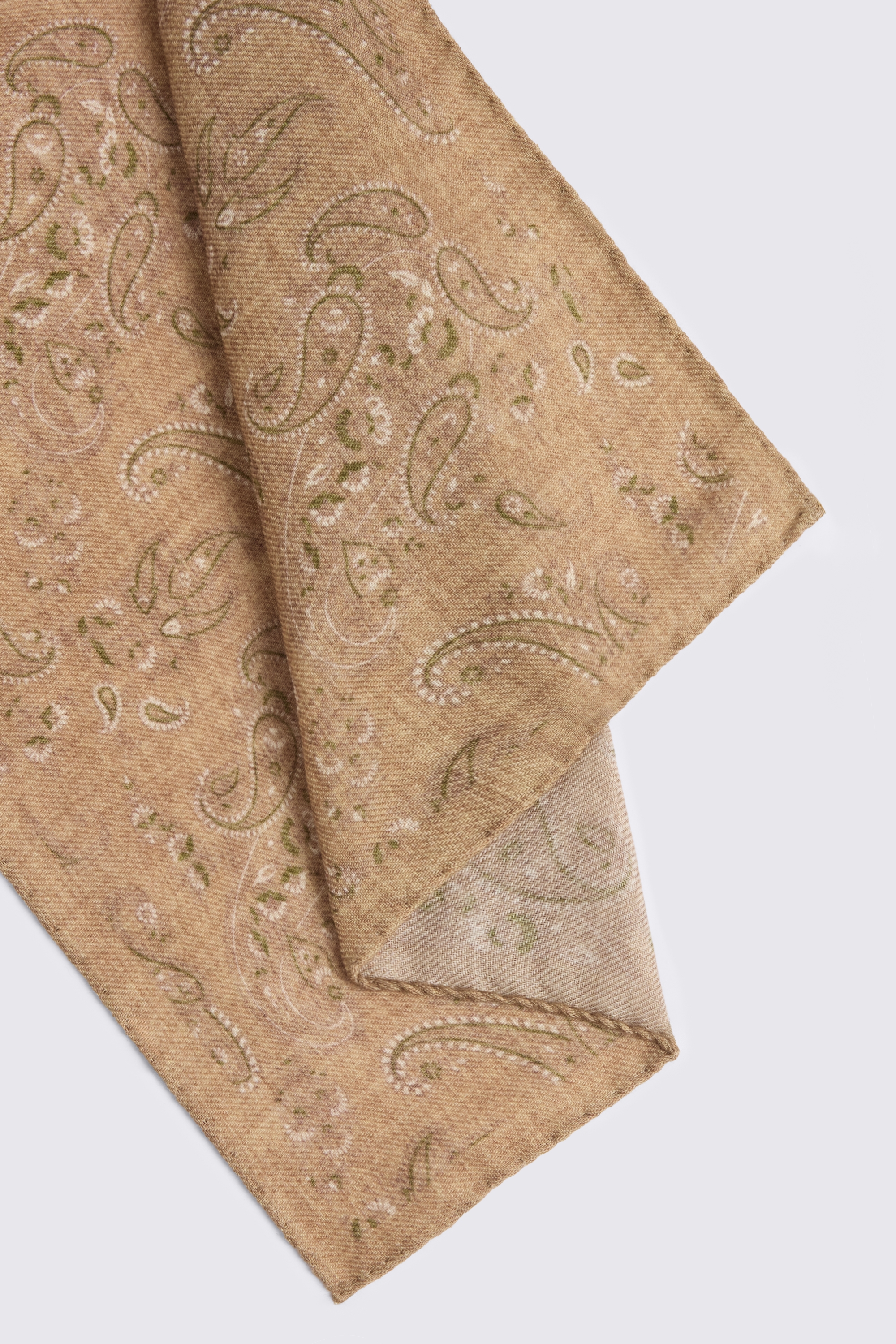 Bottinelli Oatmeal & Green Wool Paisley Pocket Square