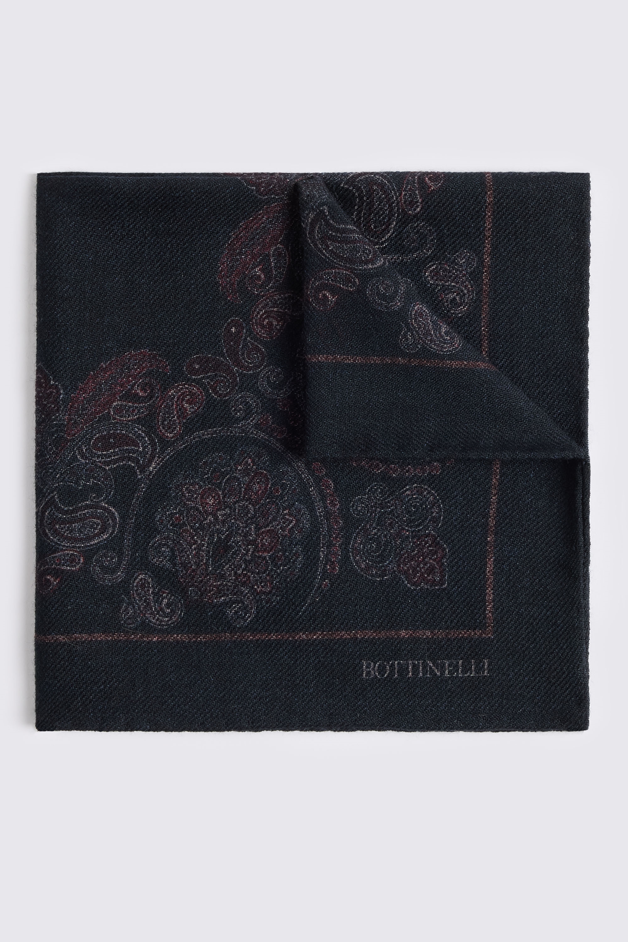 Italian Navy & Wine Wool Paisley Pocket Square