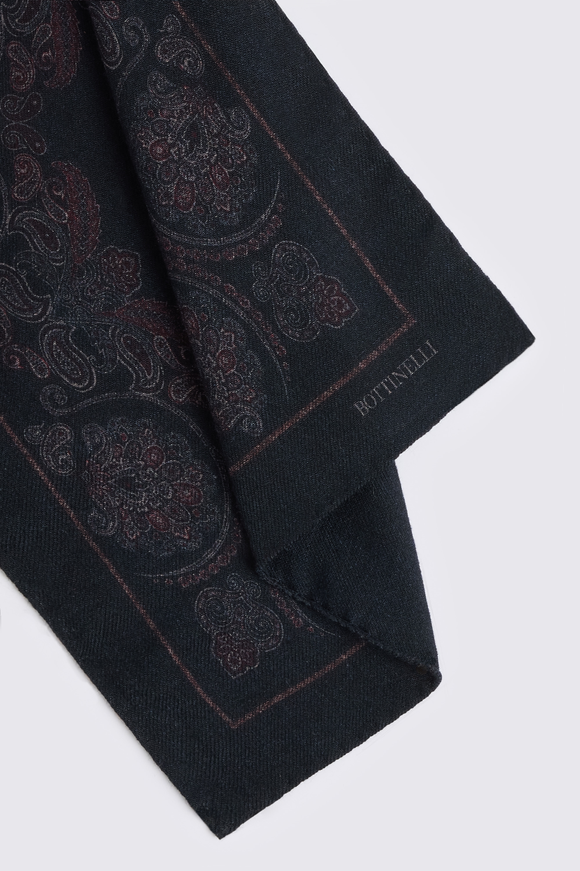 Italian Navy & Wine Wool Paisley Pocket Square