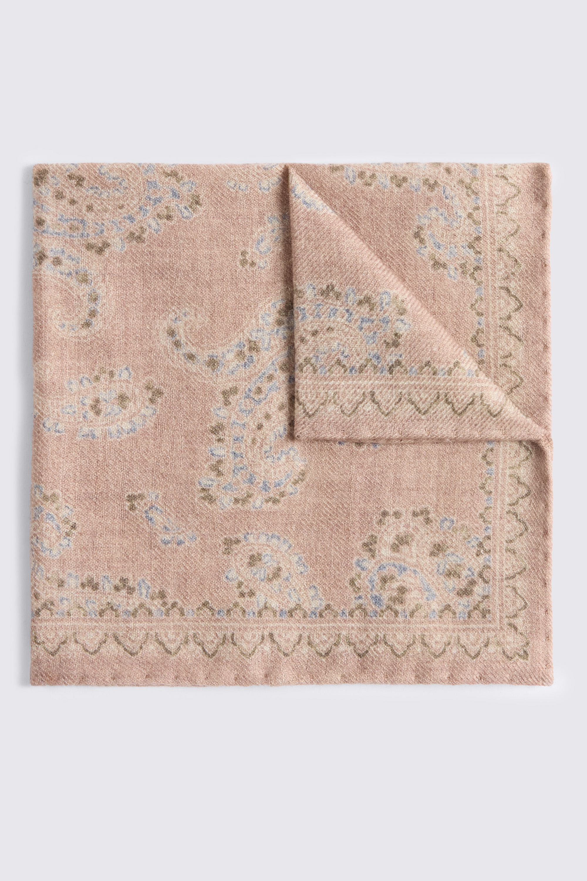 Italian Pink & Blue Wool Paisley Pocket Square