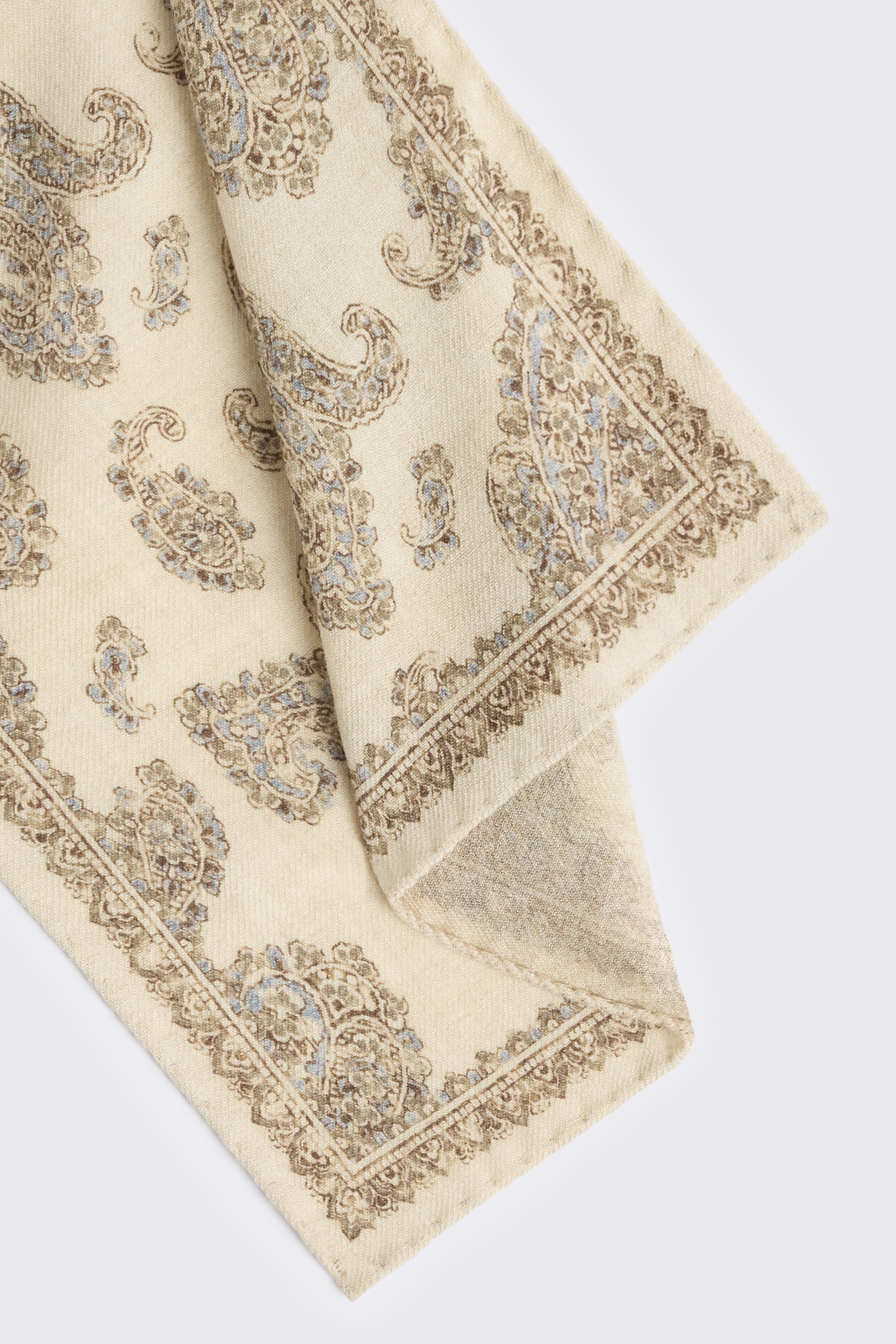 Italian Neutral & White Wool Paisley Pocket Square