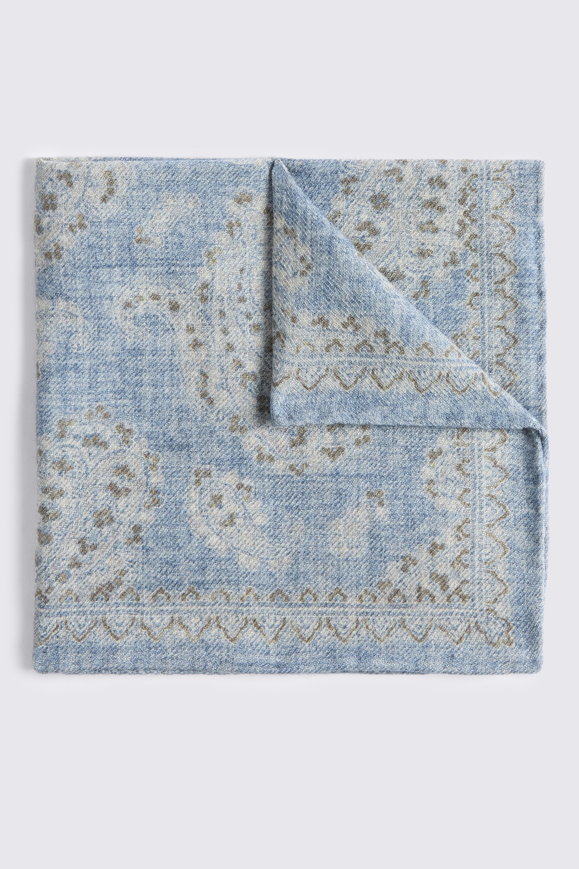 Italian Blue & Off-White Wool Paisley Pocket Square