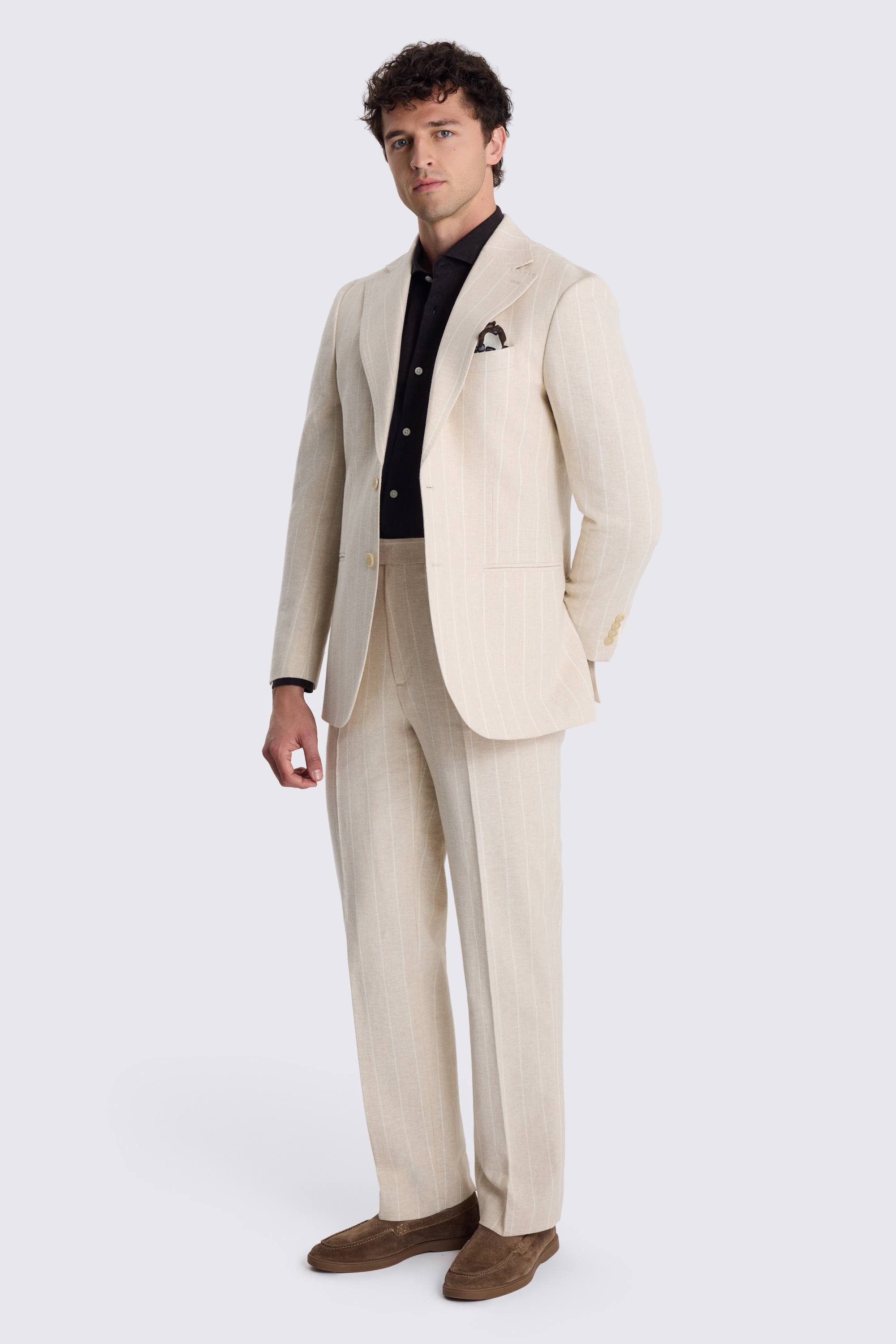 Relaxed Fit Light Camel Stripe Linen Suit