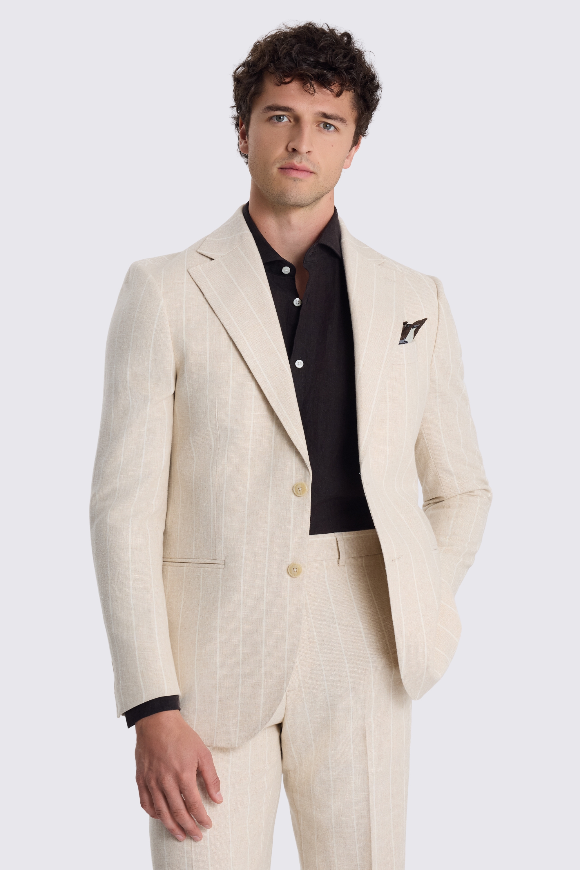 Relaxed Fit Light Camel Stripe Linen Suit