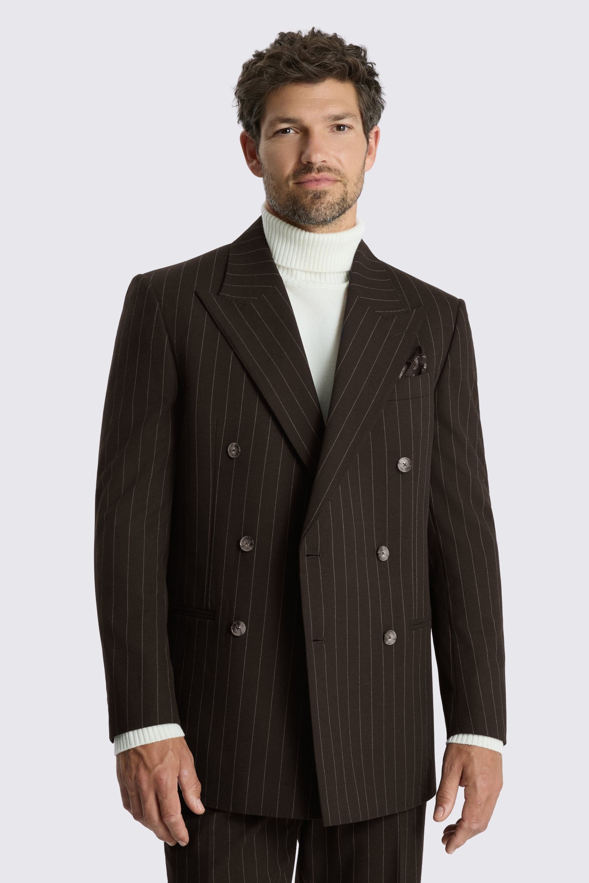 Relaxed Fit Brown Stripe Suit Jacket