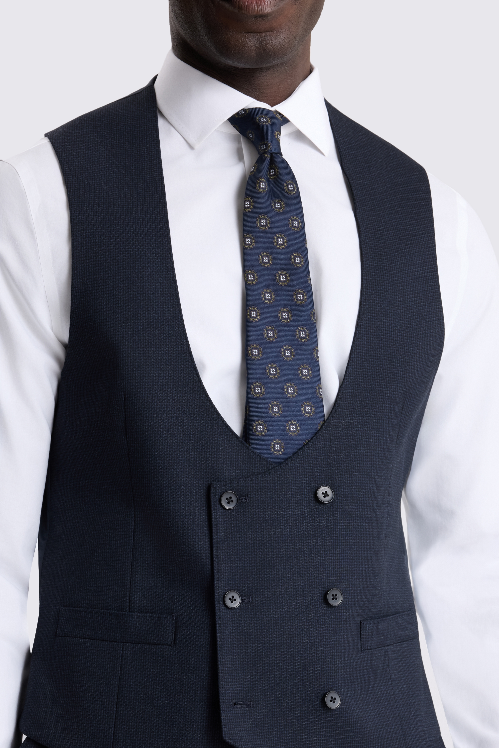 Tailored Fit Navy Puppytooth Waistcoat 