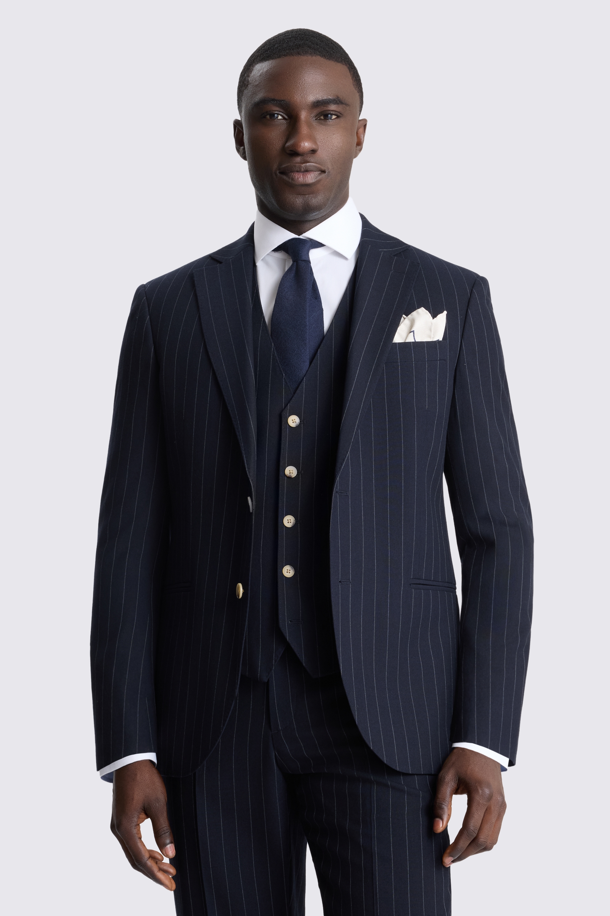 Tailored Fit Navy Stripe Suit Jacket