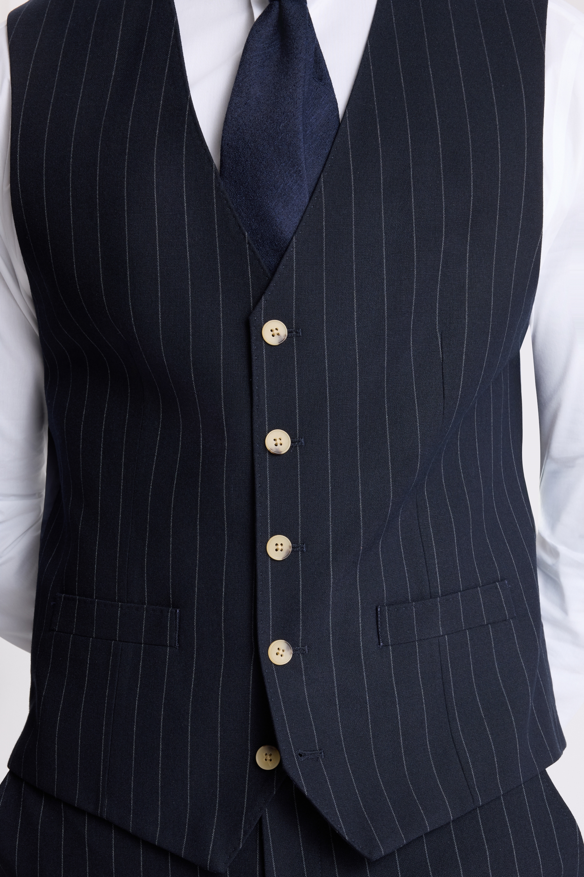 Tailored Fit Navy Stripe Waistcoat 