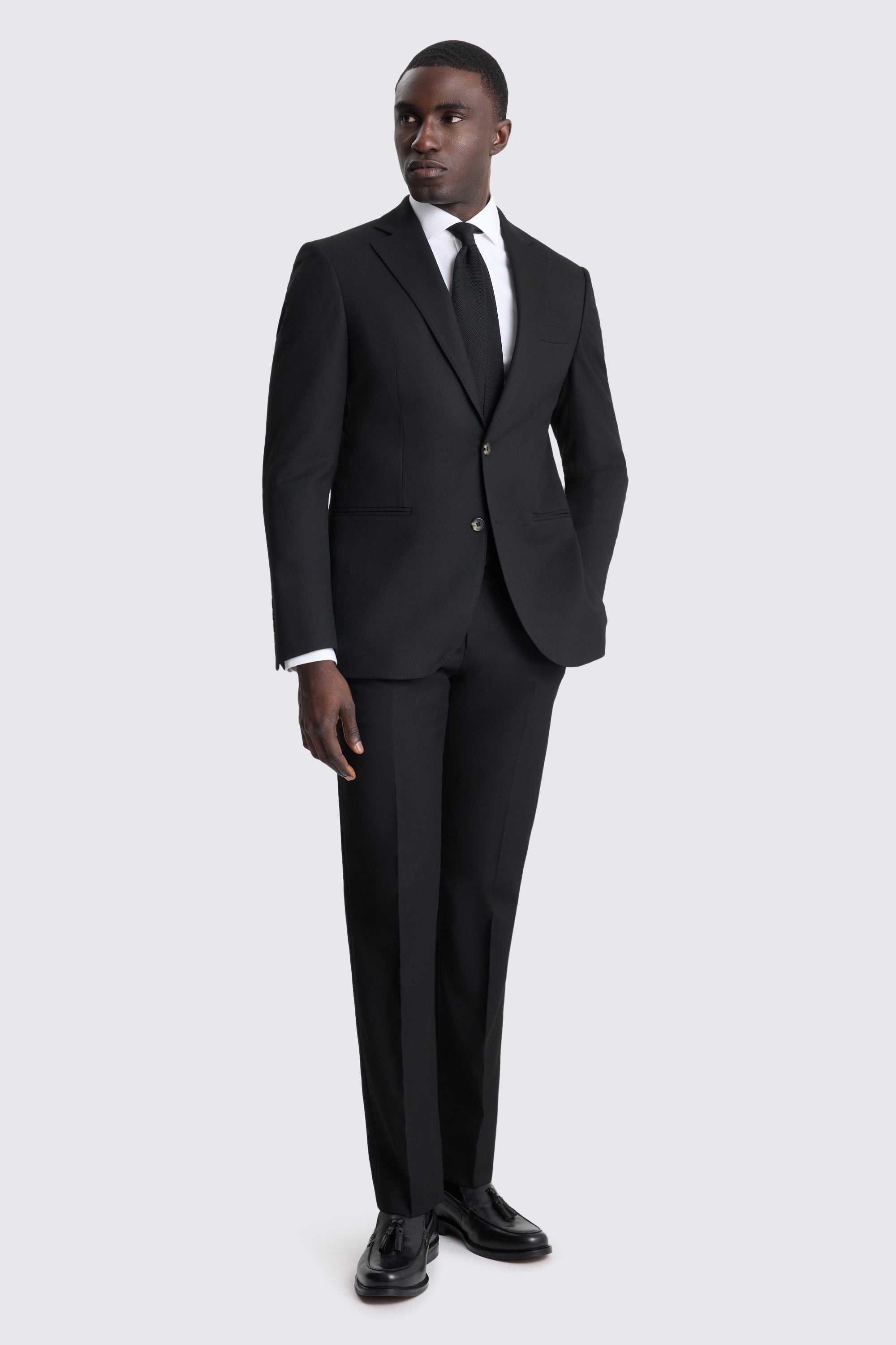 Tailored Fit Black Flannel Suit