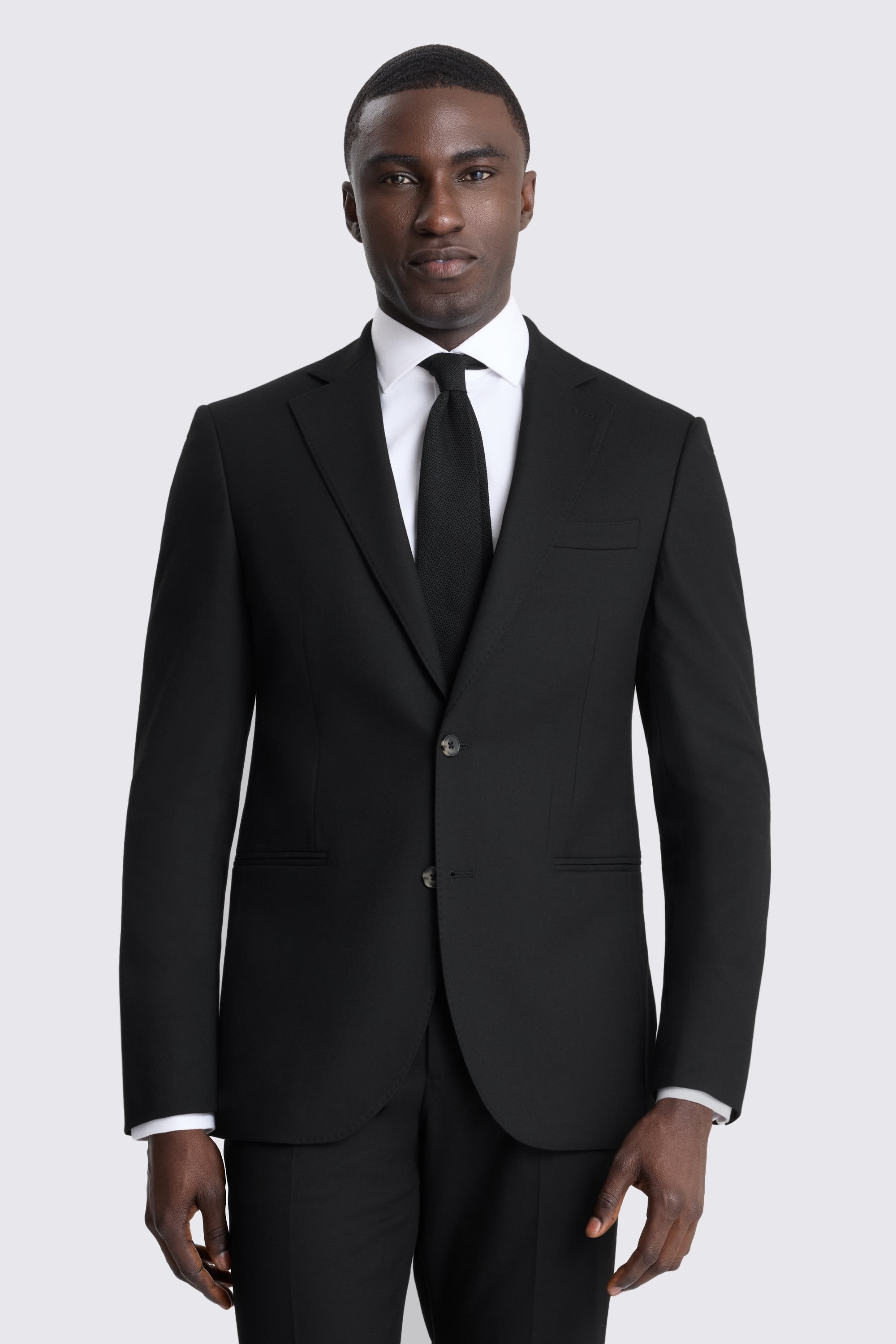 Tailored Fit Black Flannel Suit
