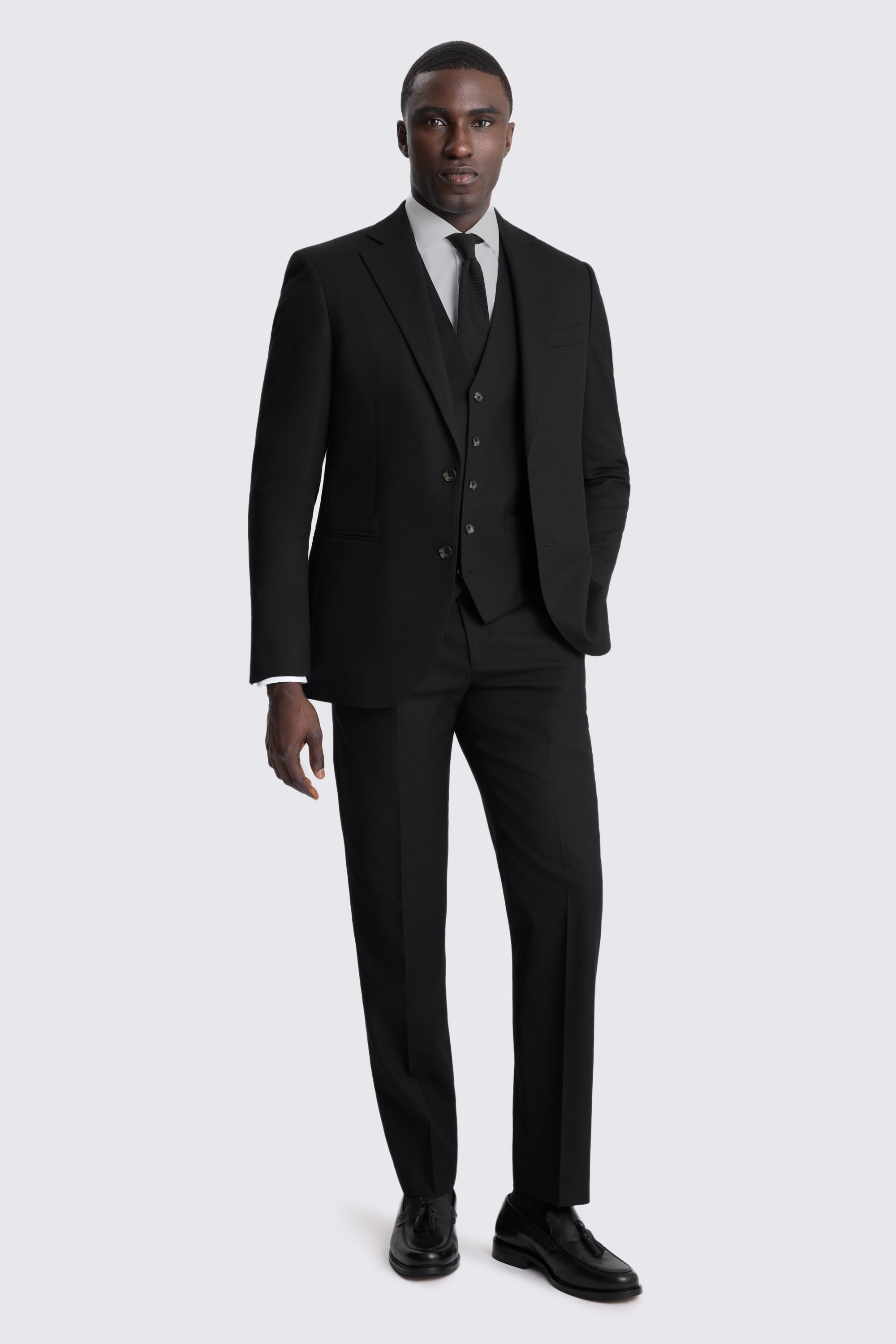 Tailored Fit Black Flannel Suit