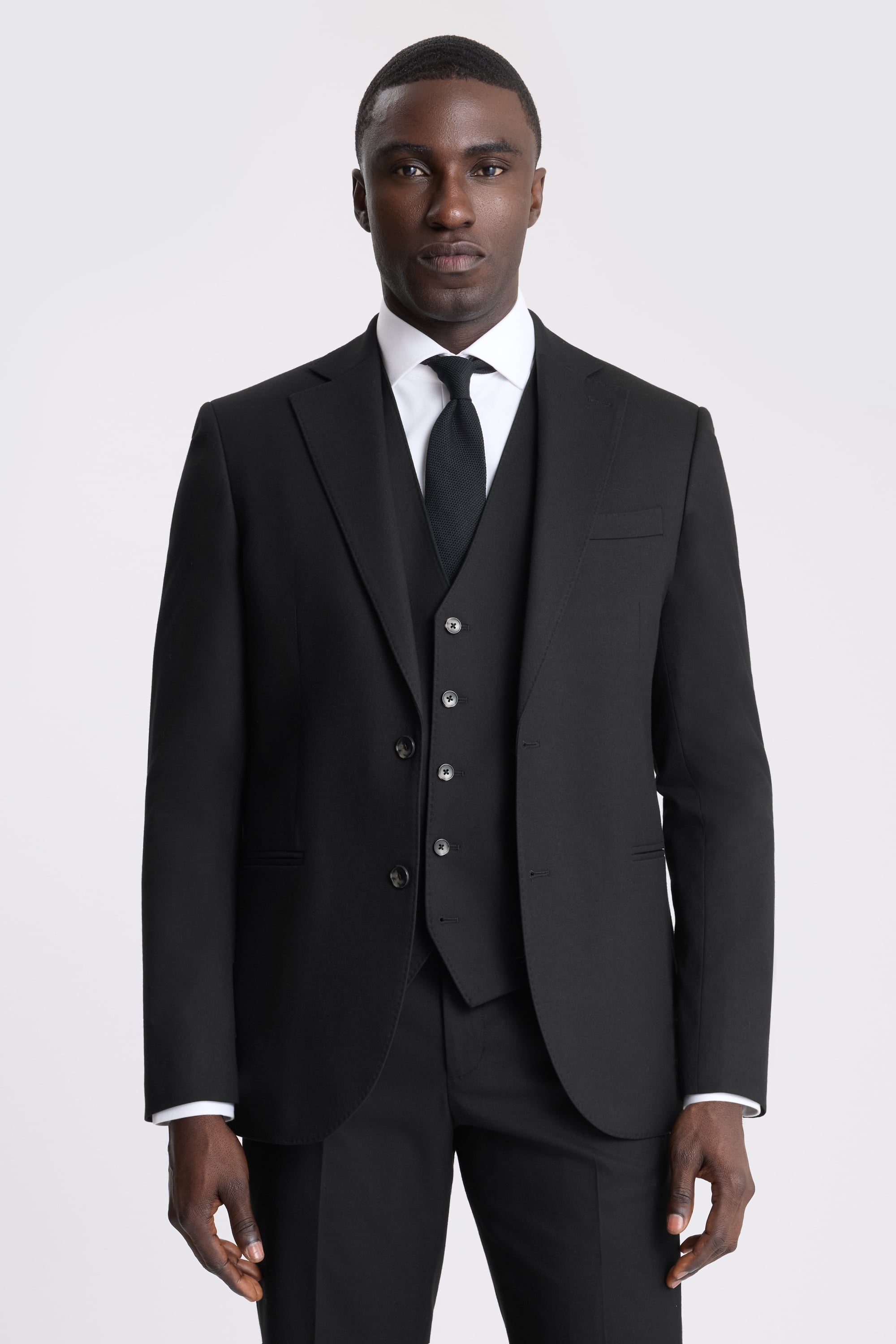 Tailored Fit Black Flannel Suit