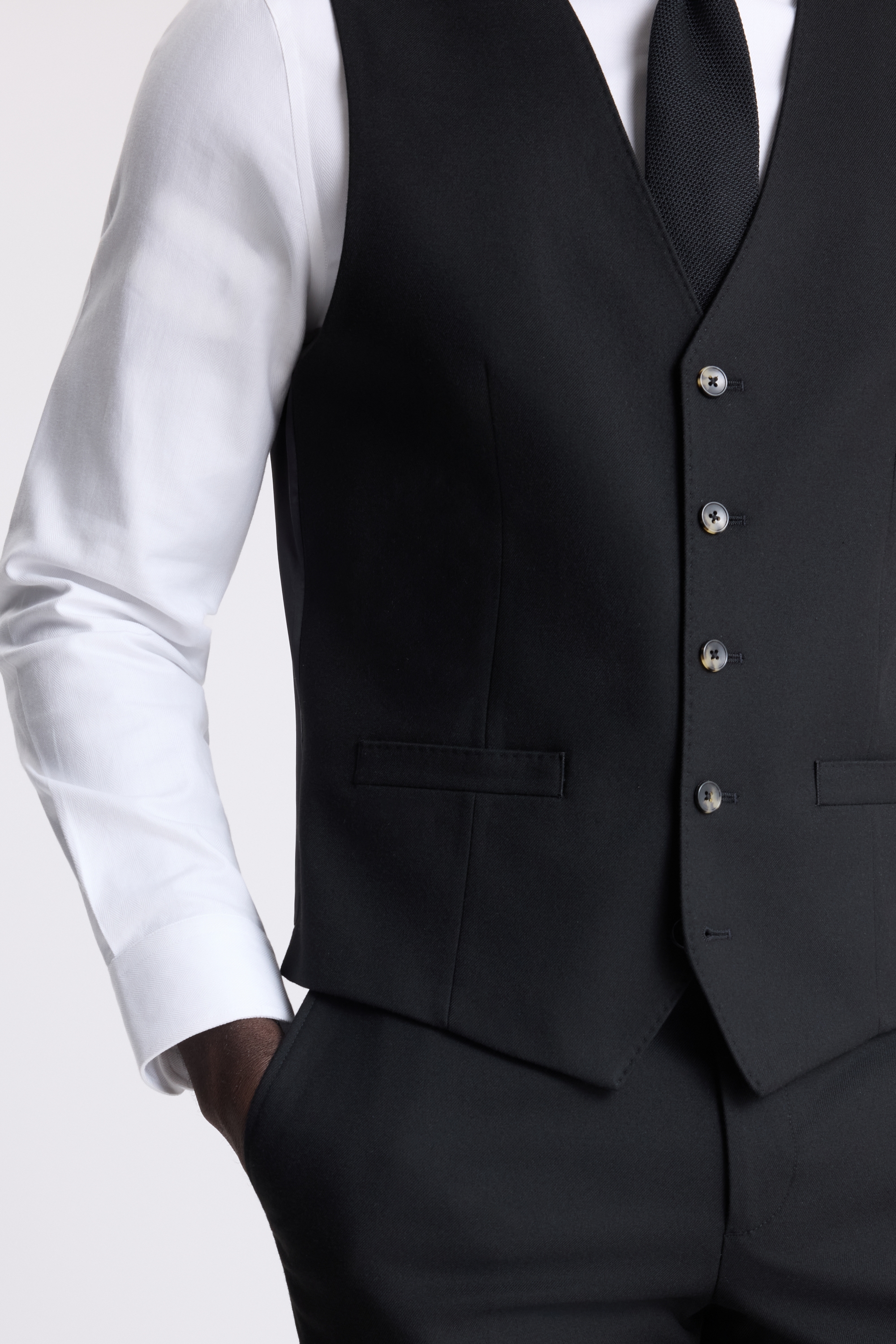 Tailored Fit Black Flannel Waistcoat