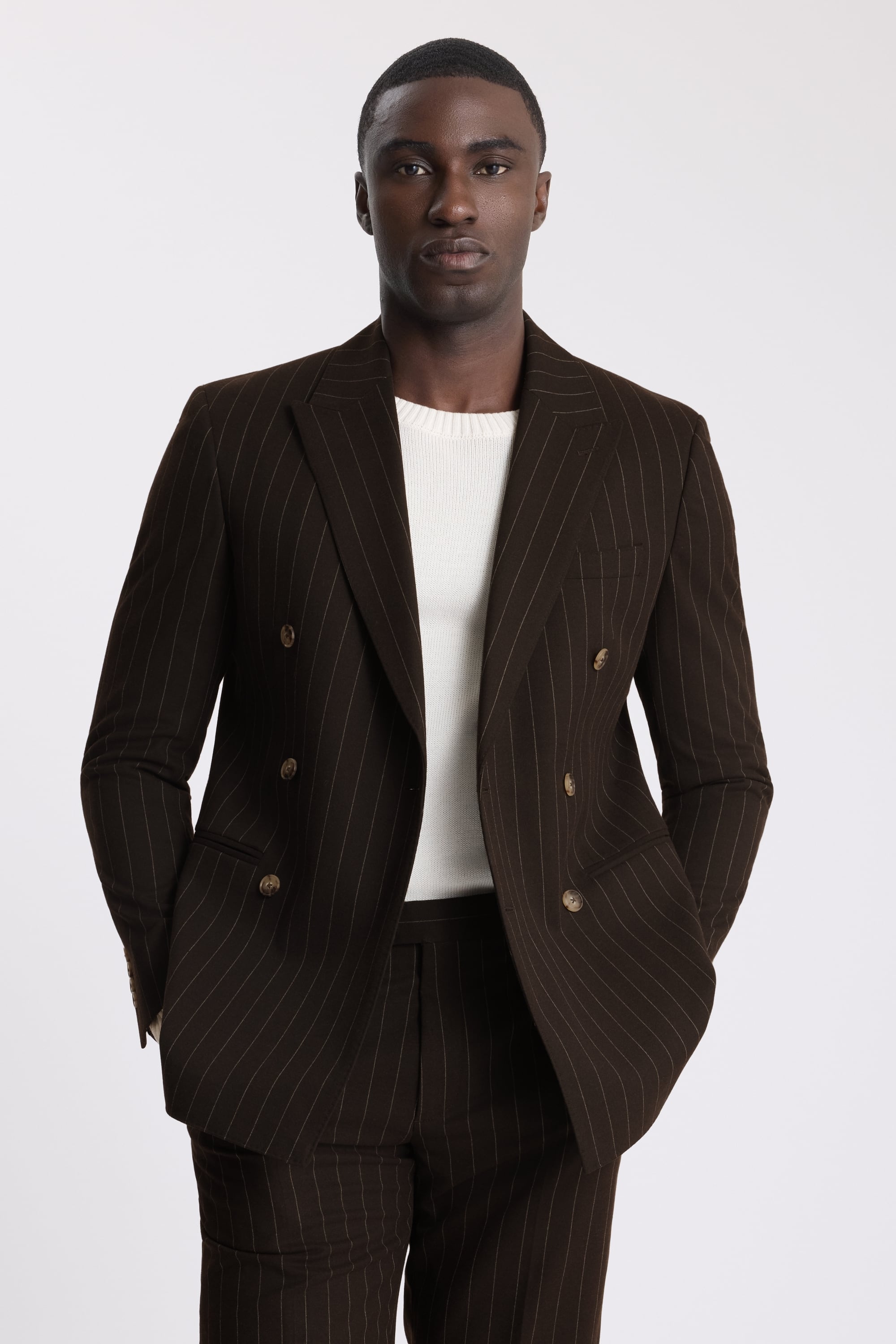 Slim Fit Brown Stripe Suit Jacket 