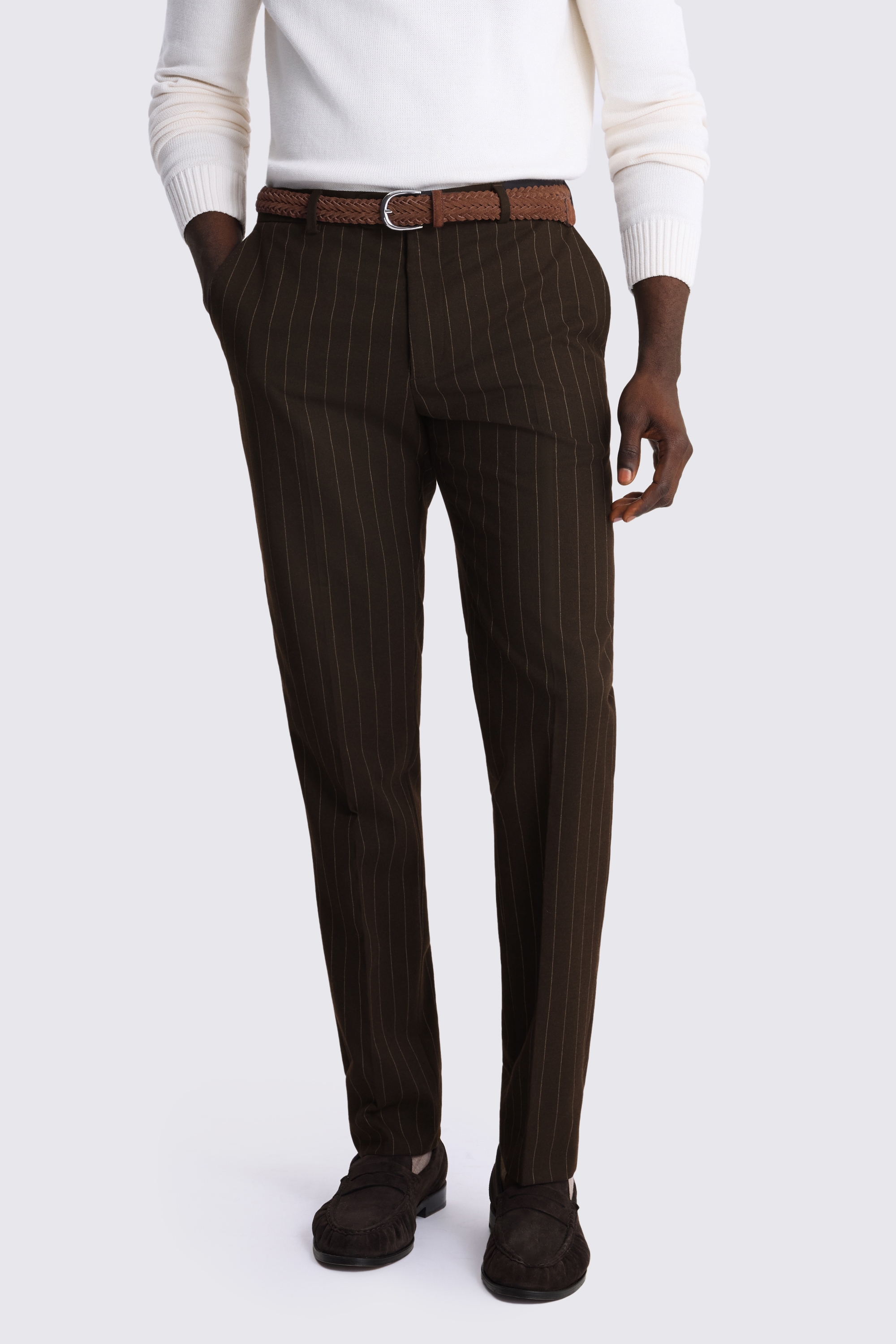 Slim Fit Brown Stripe Trousers