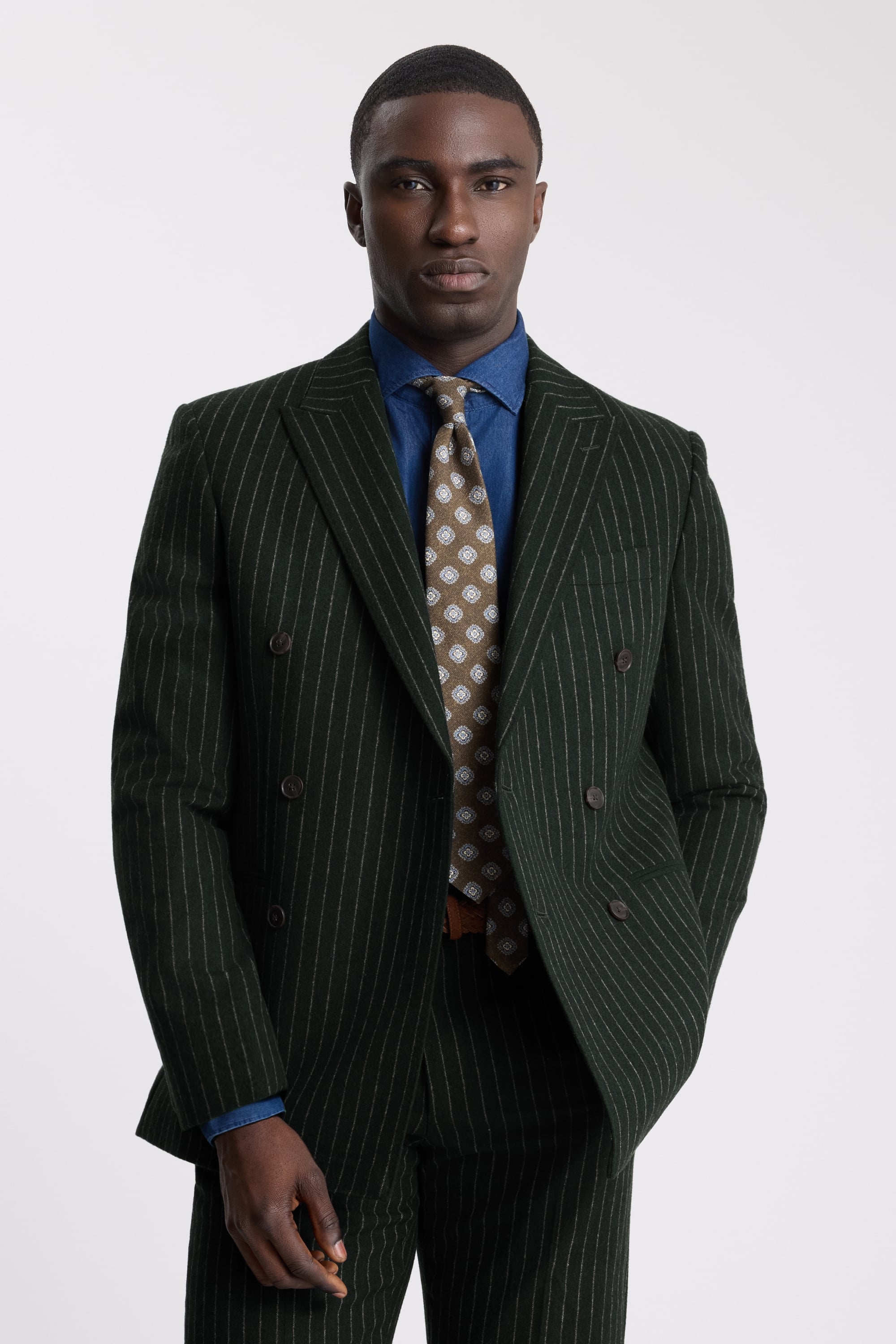 Tailored Fit Green Taupe Stripe Jacket