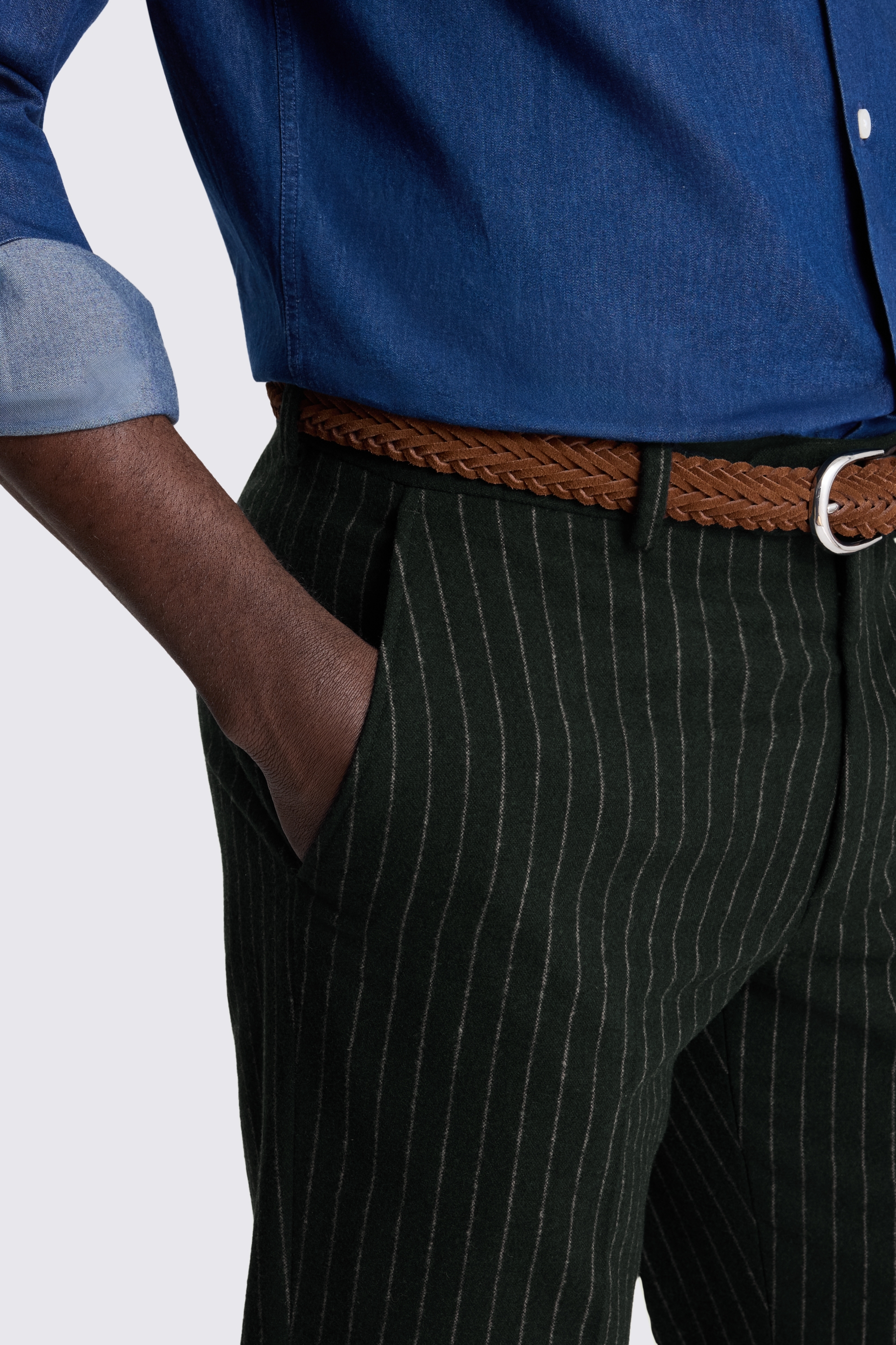 Tailored Fit Green Taupe Stripe Trouser