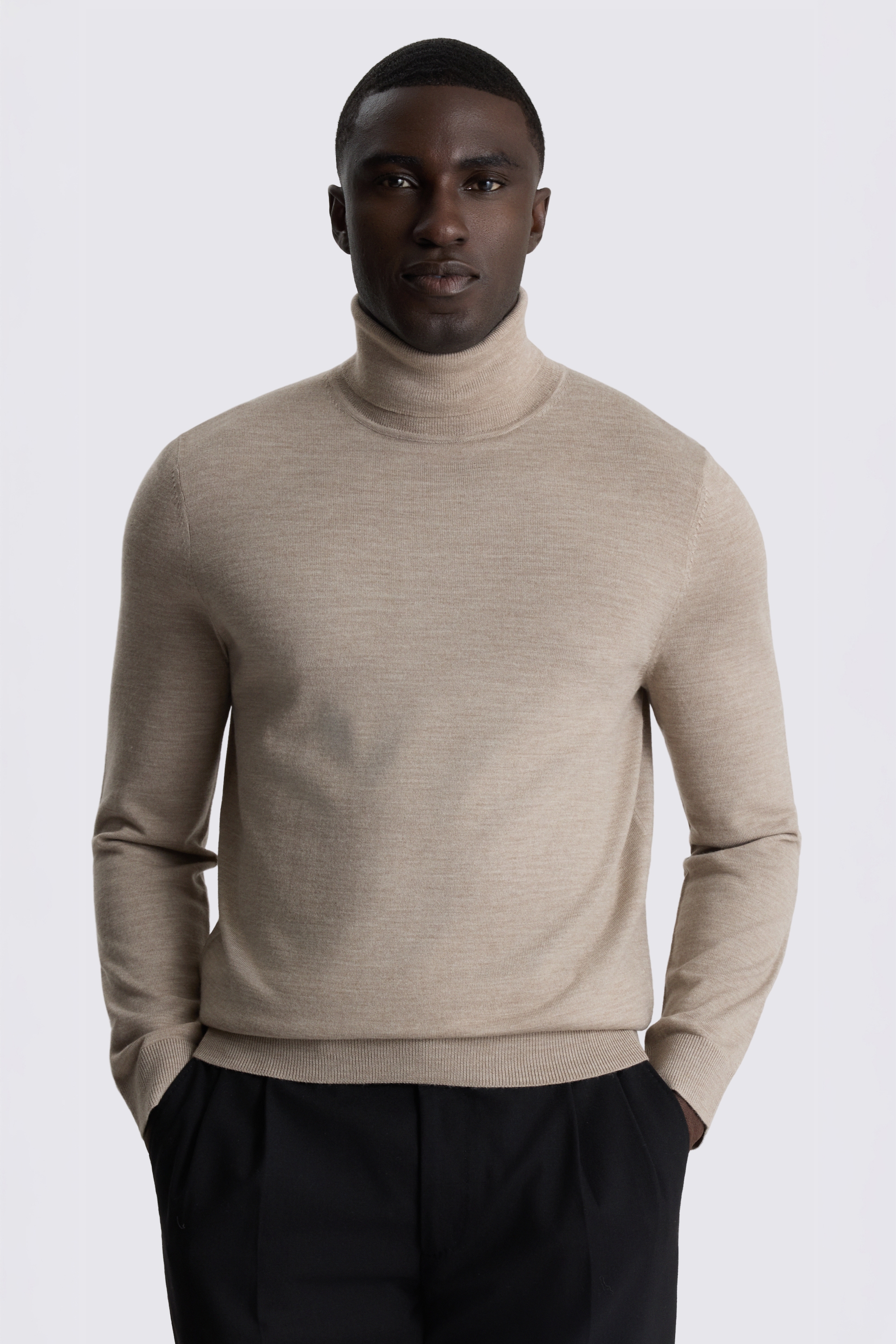 Taupe Melange Merino-Blend Roll-Neck Jumper