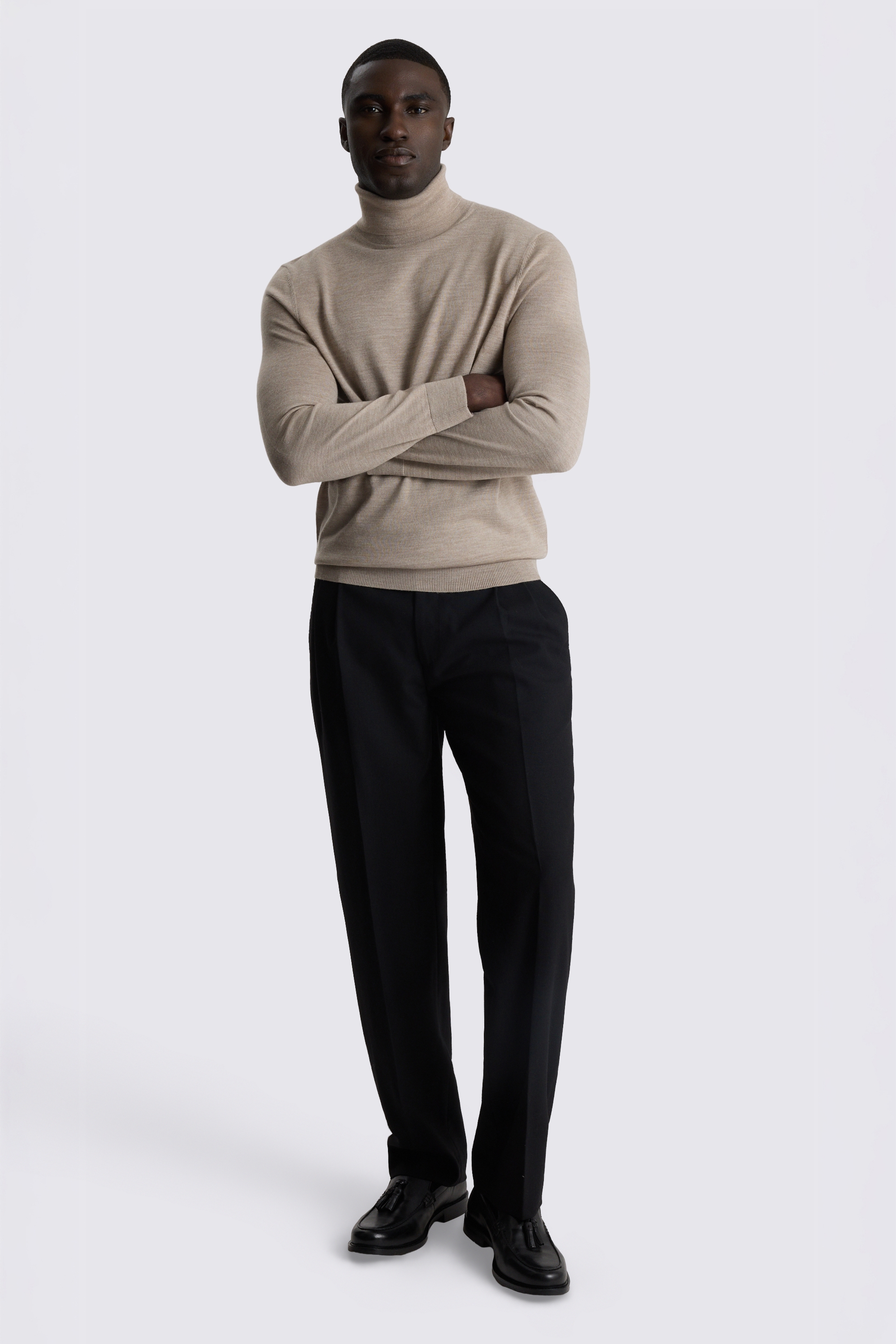 Taupe Melange Merino-Blend Roll-Neck Jumper