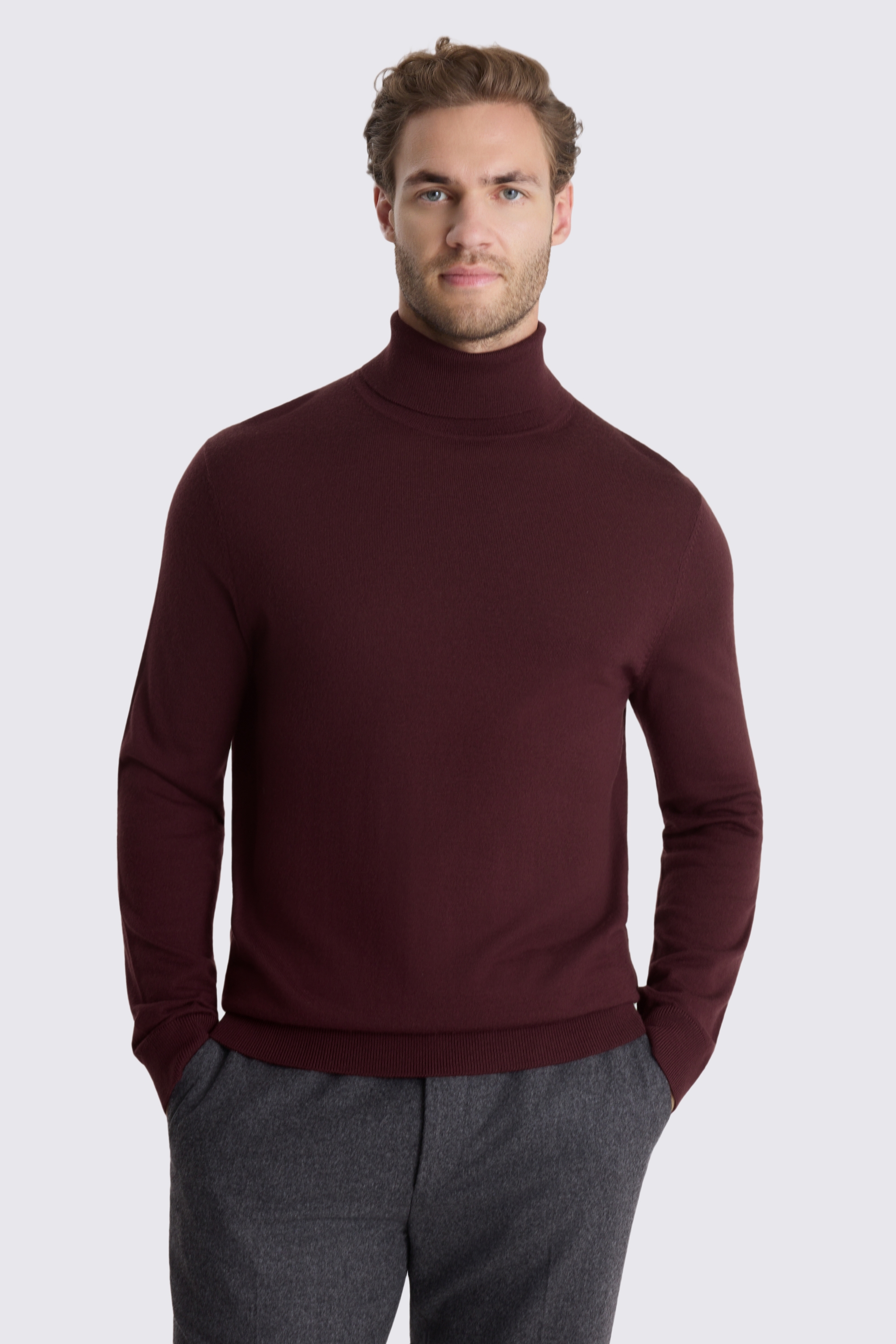 Wine Merino-Blend Roll-Neck Jumper