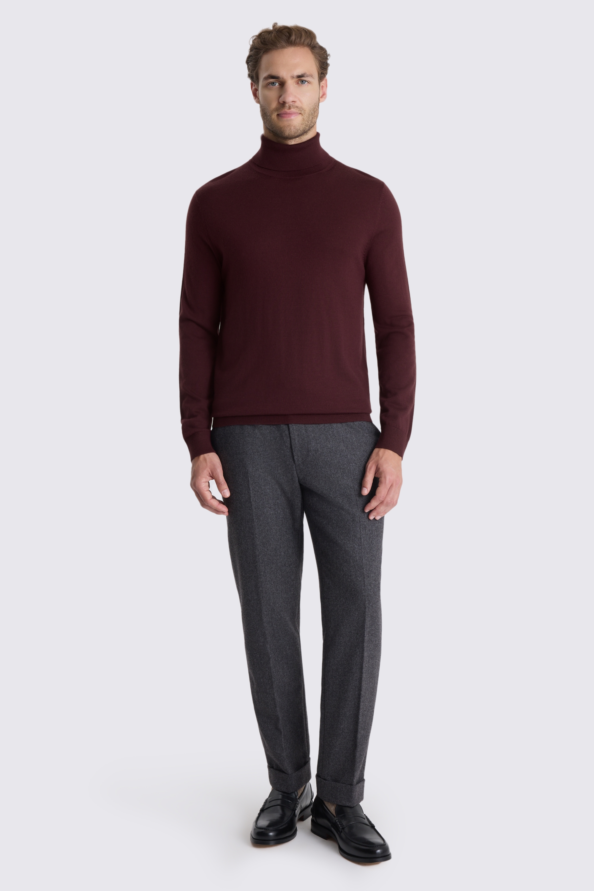 Wine Merino-Blend Roll-Neck Jumper