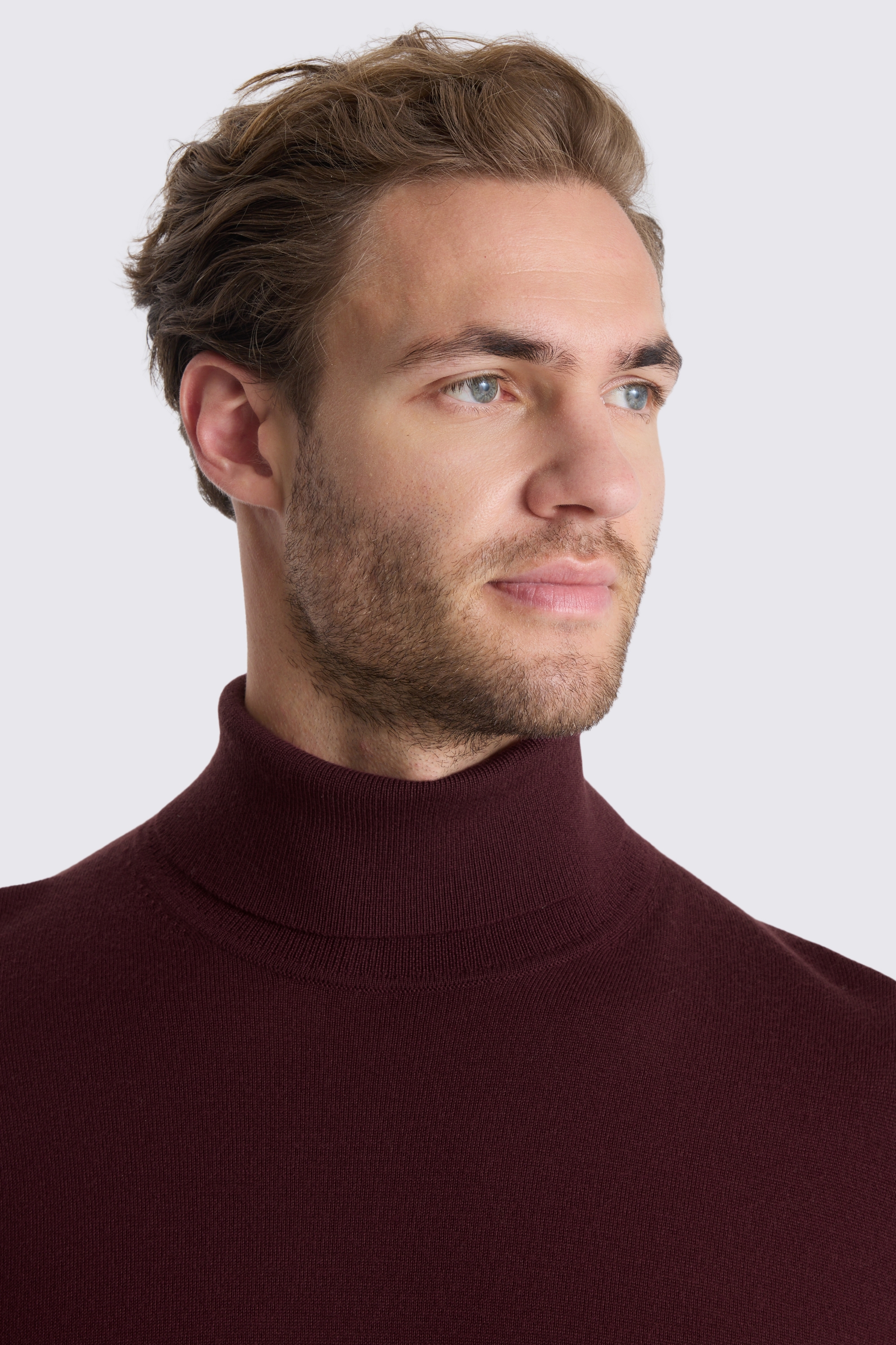 Wine Merino-Blend Roll-Neck Jumper