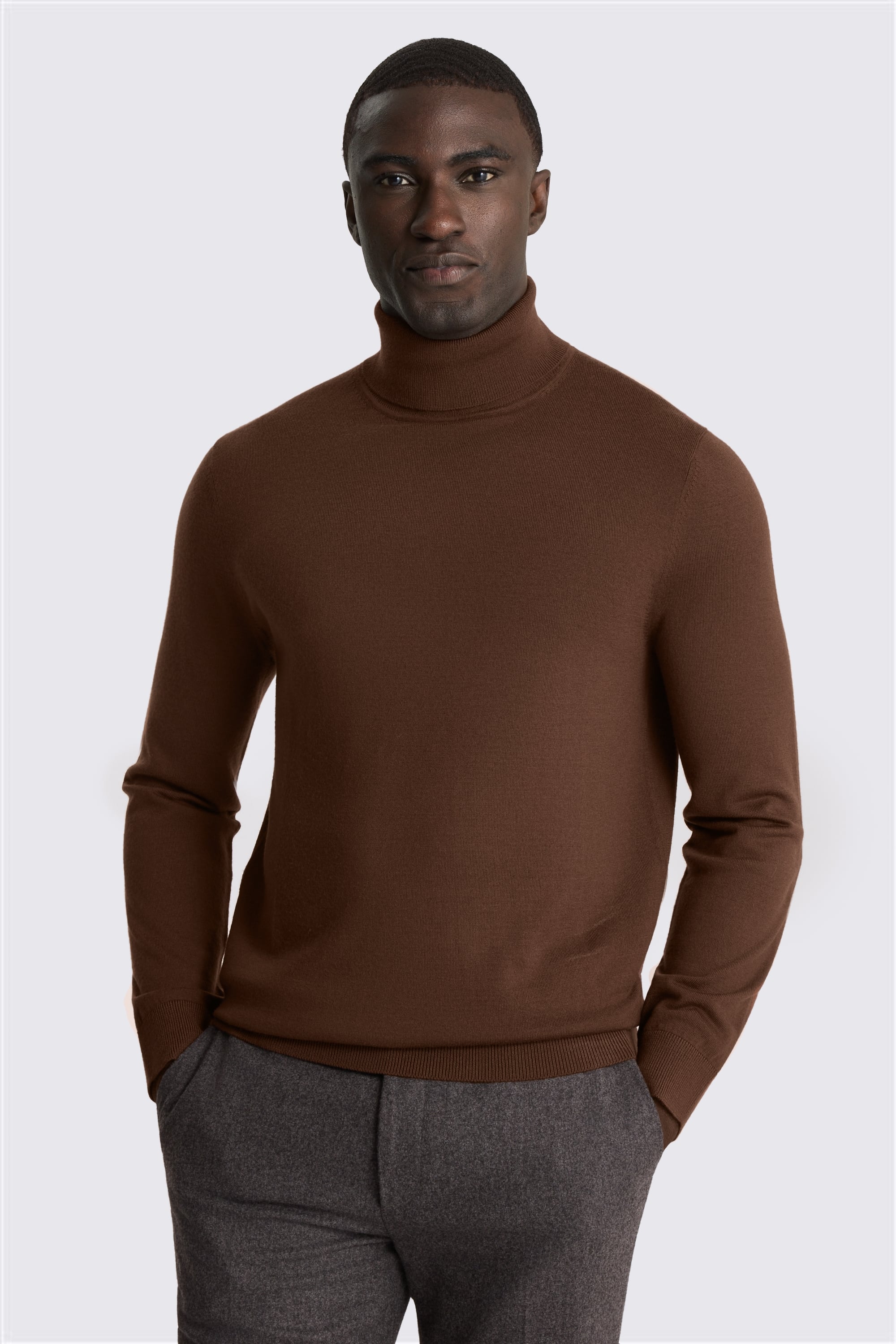 Mid Brown Merino-Blend Roll-Neck Jumper