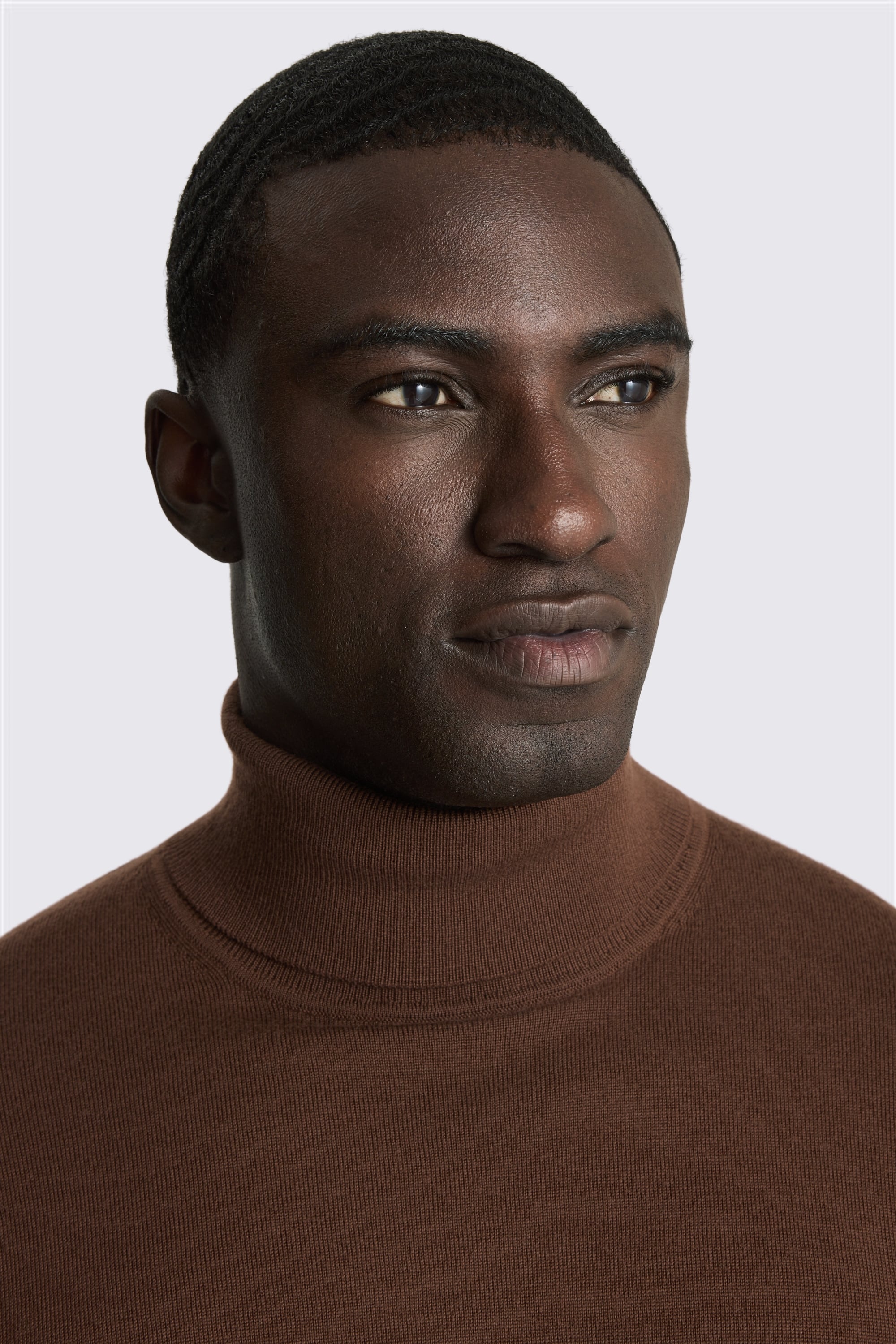 Mid Brown Merino-Blend Roll-Neck Jumper