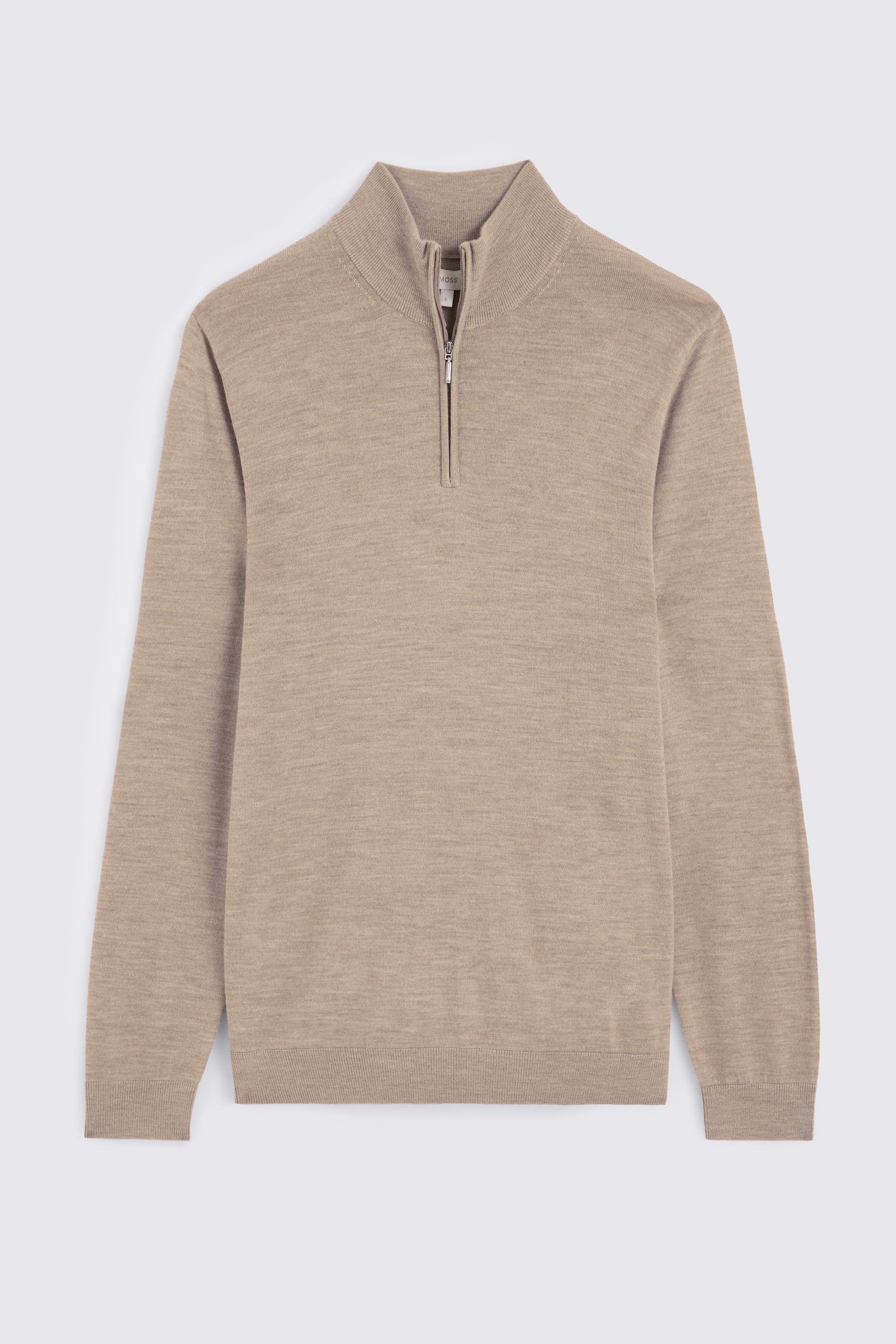 Taupe Melange Merino Zip-Neck Jumper