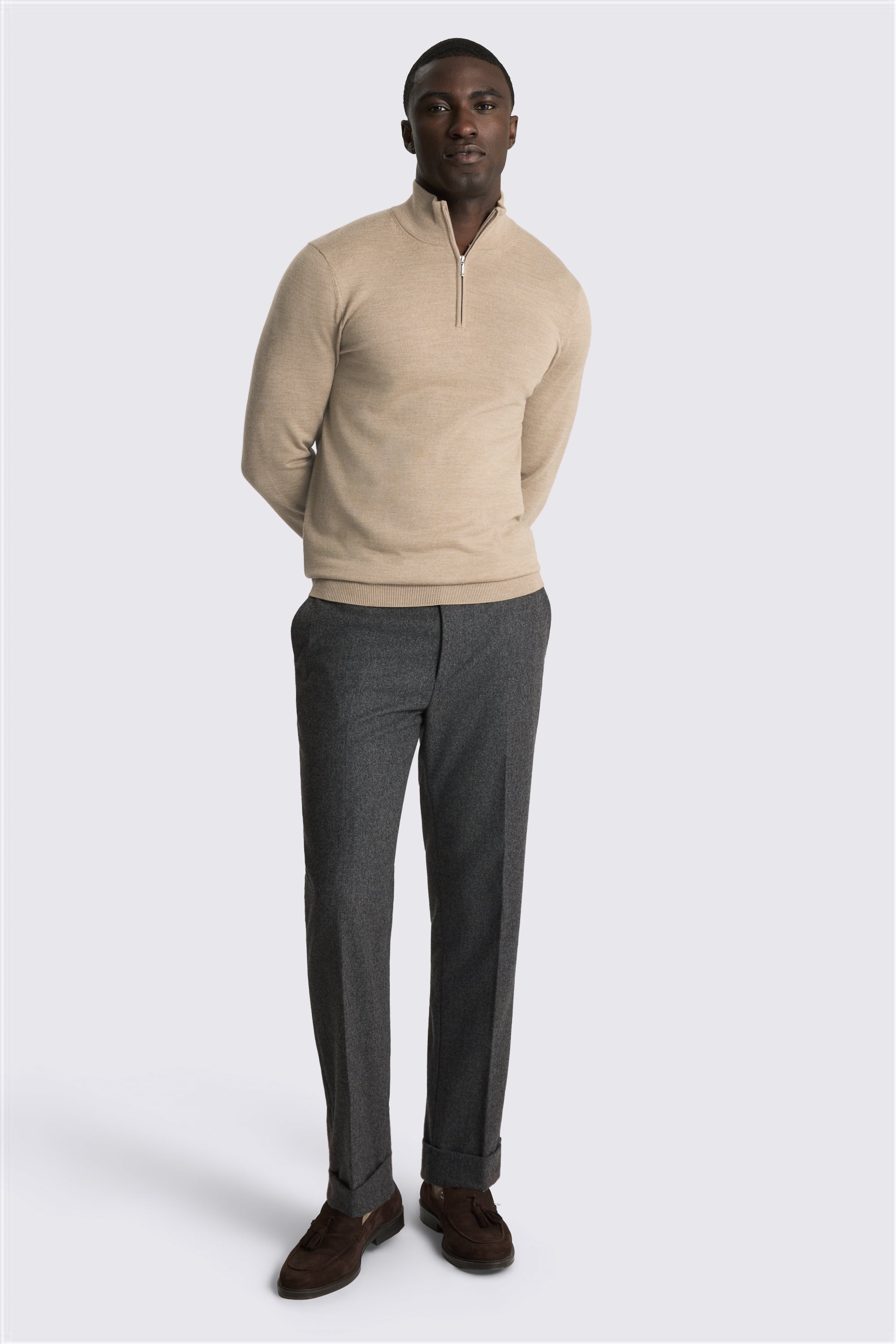 Camel Merino Zip-Neck Jumper