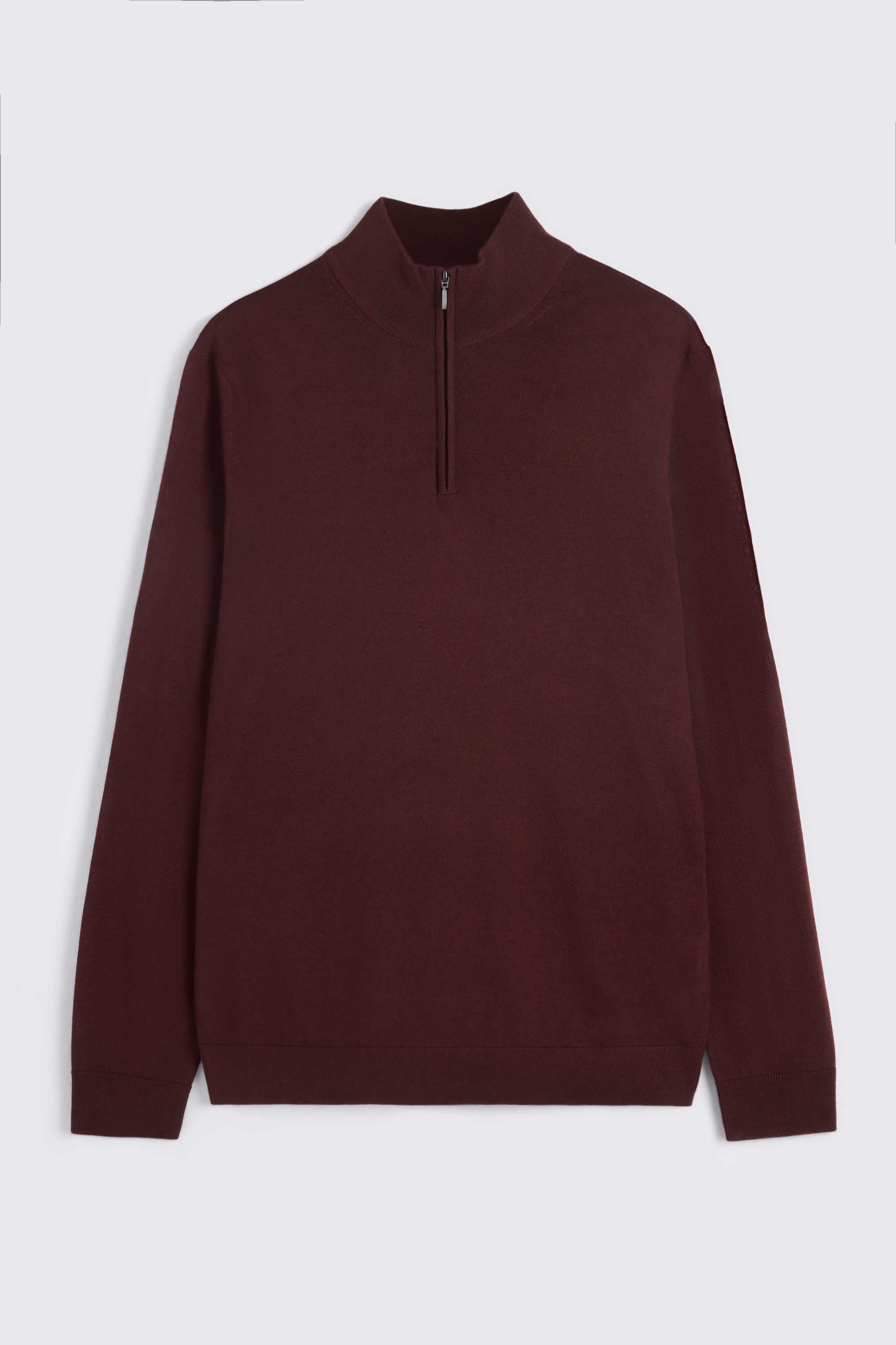 Wine Merino-Blend Zip-Neck Jumper