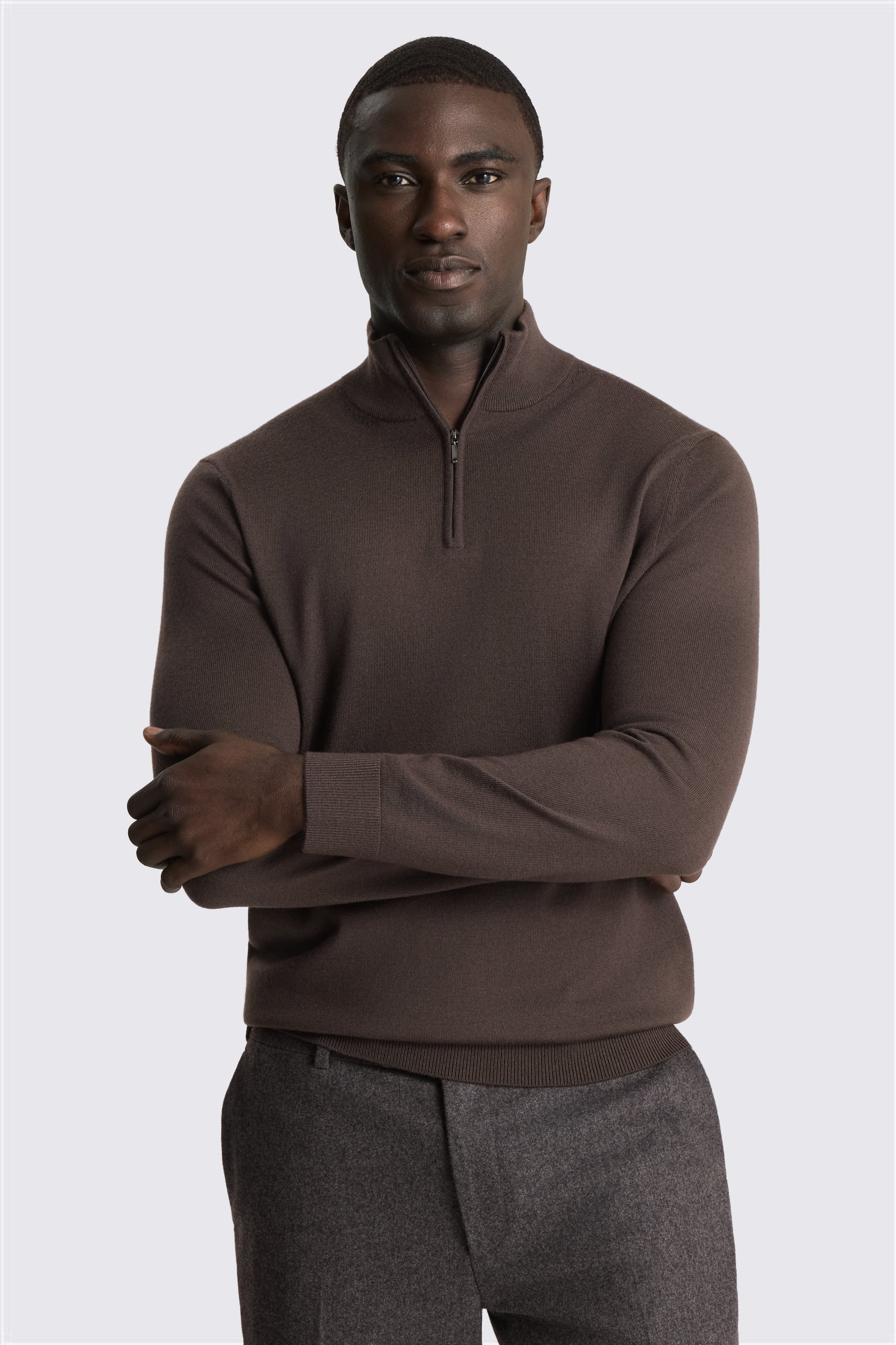 Brown Merino Zip-Neck Jumper