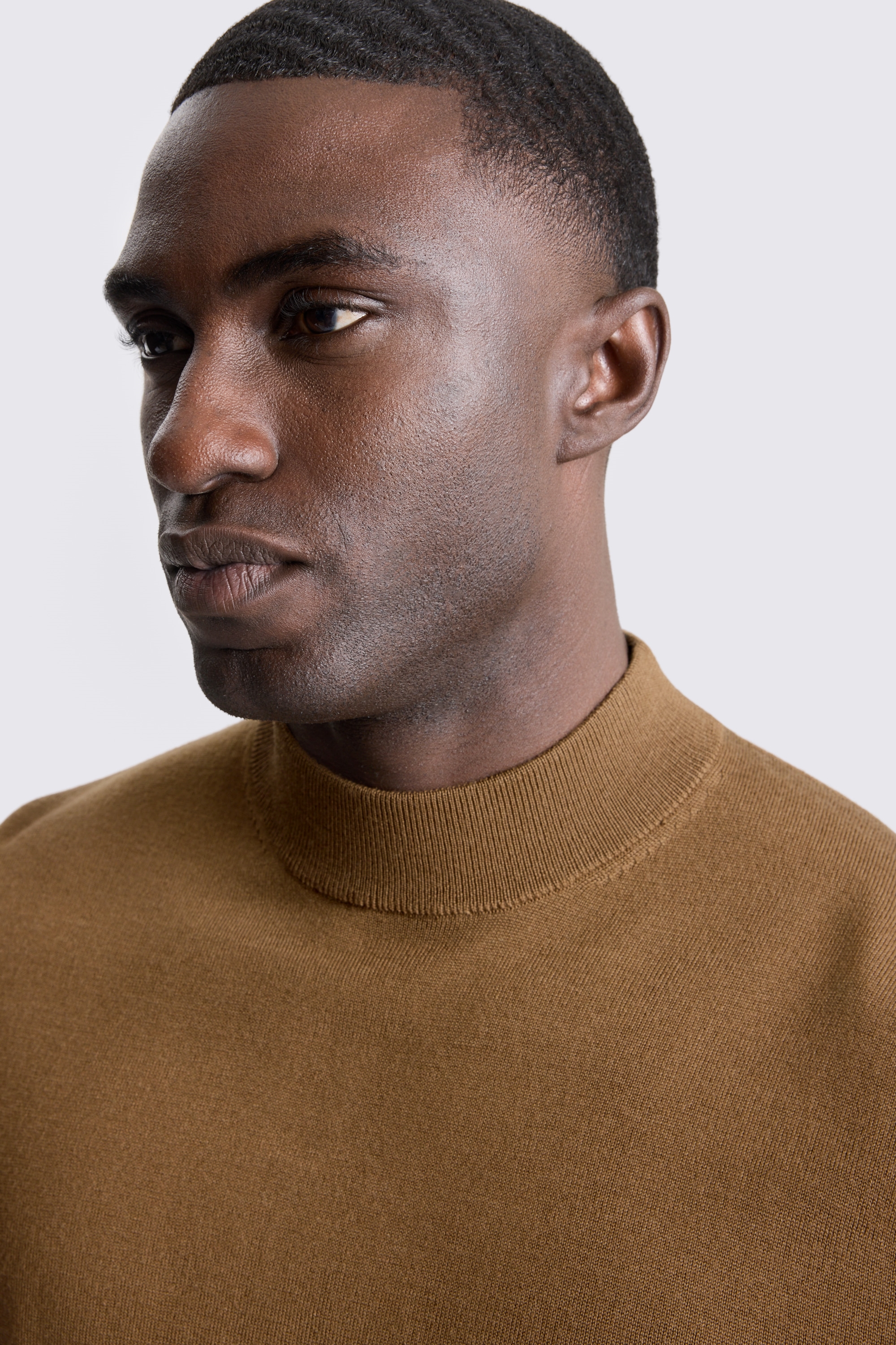 Tobacco Merino Mock-Neck Jumper