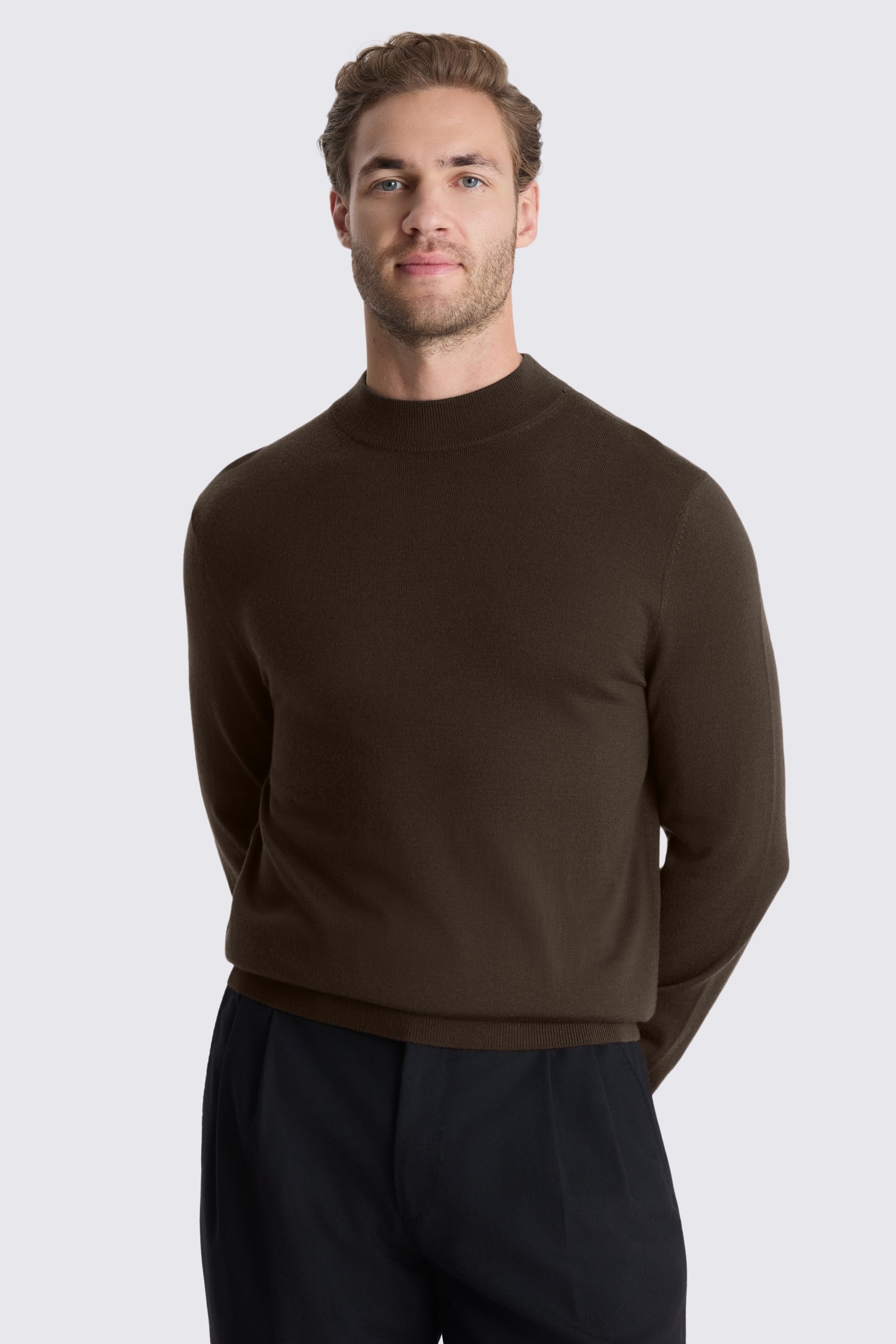 Brown Merino Mock-Neck Jumper