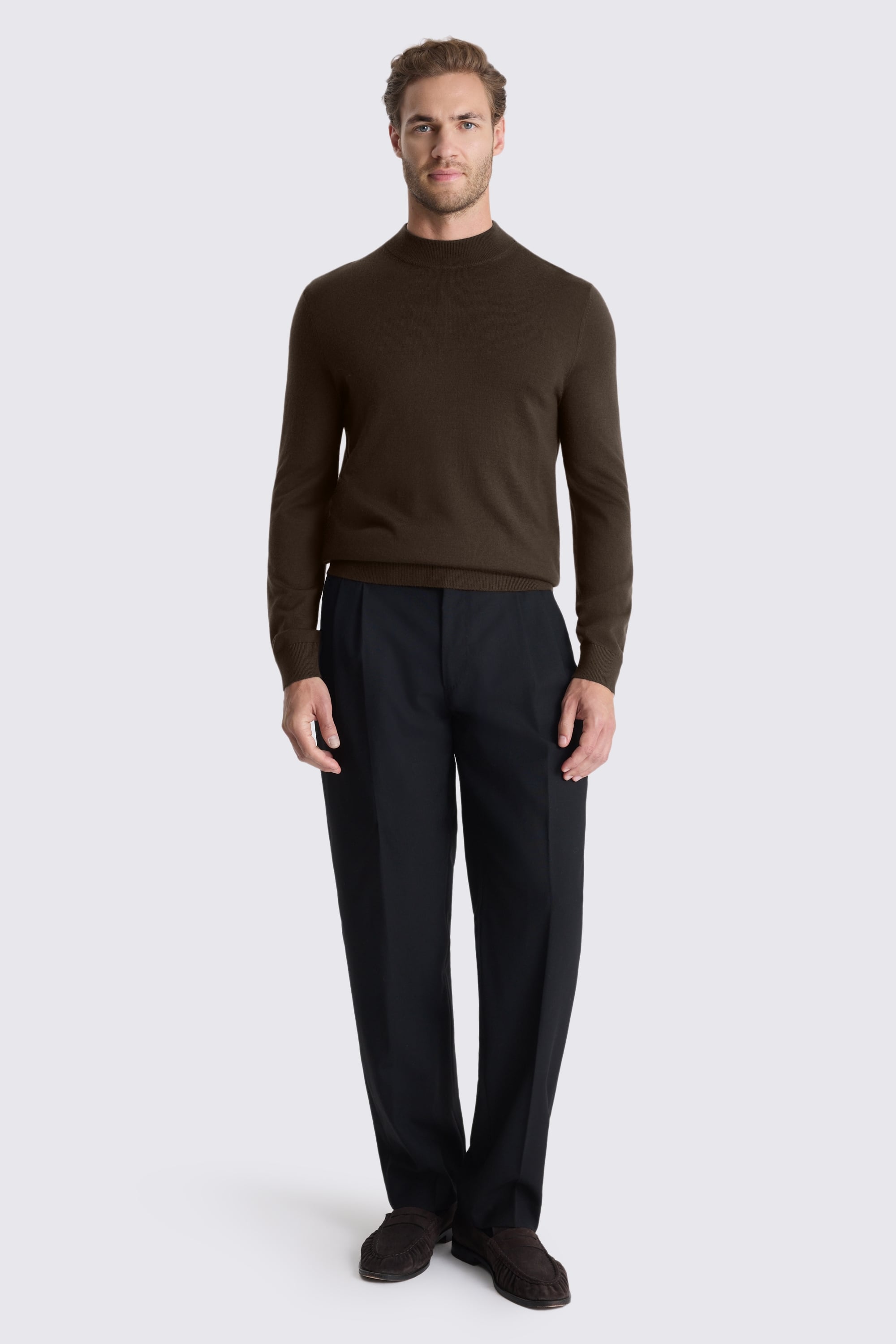 Brown Merino Mock-Neck Jumper