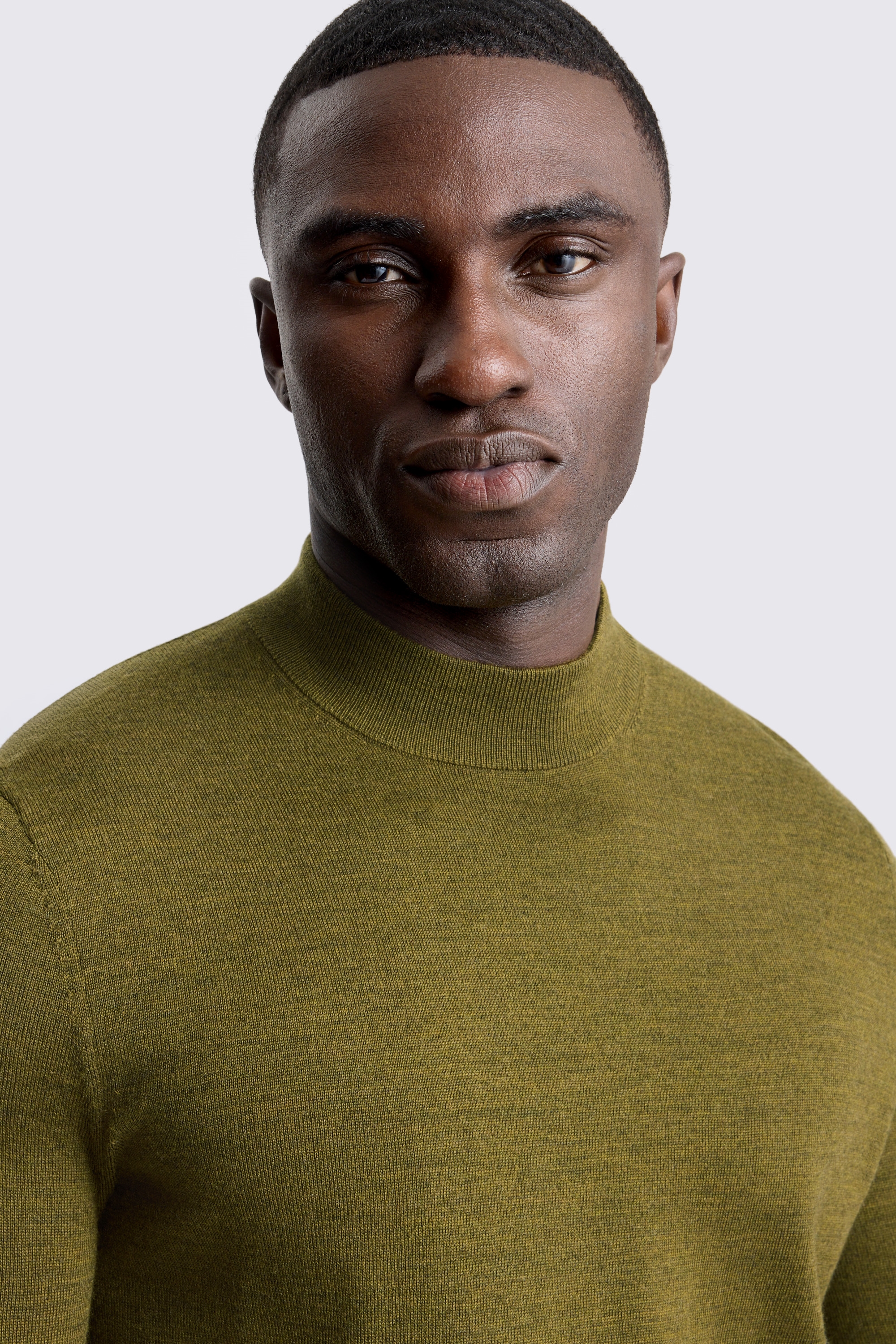Olive Merino Mock-Neck Jumper