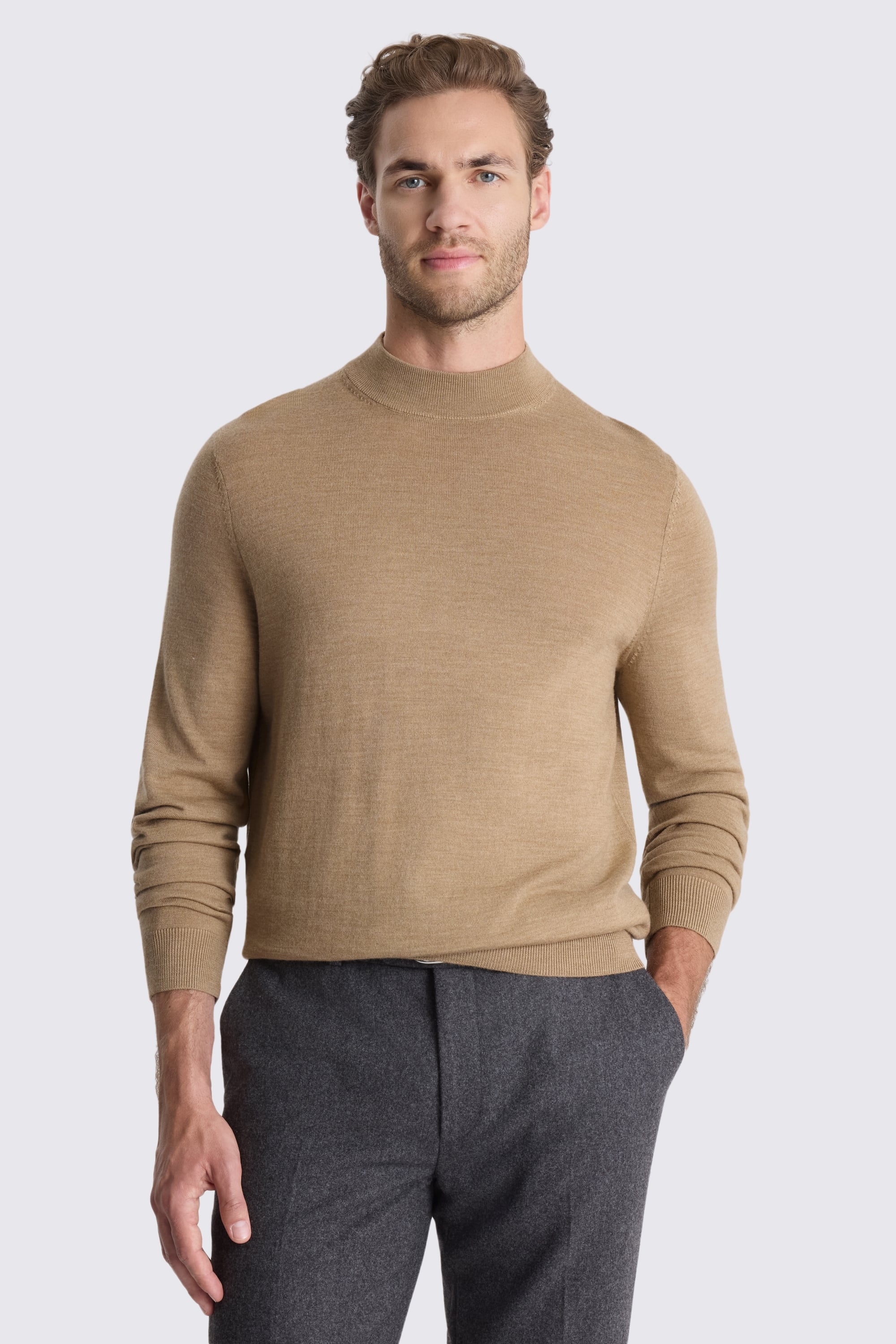 Camel Merino Mock-Neck Jumper