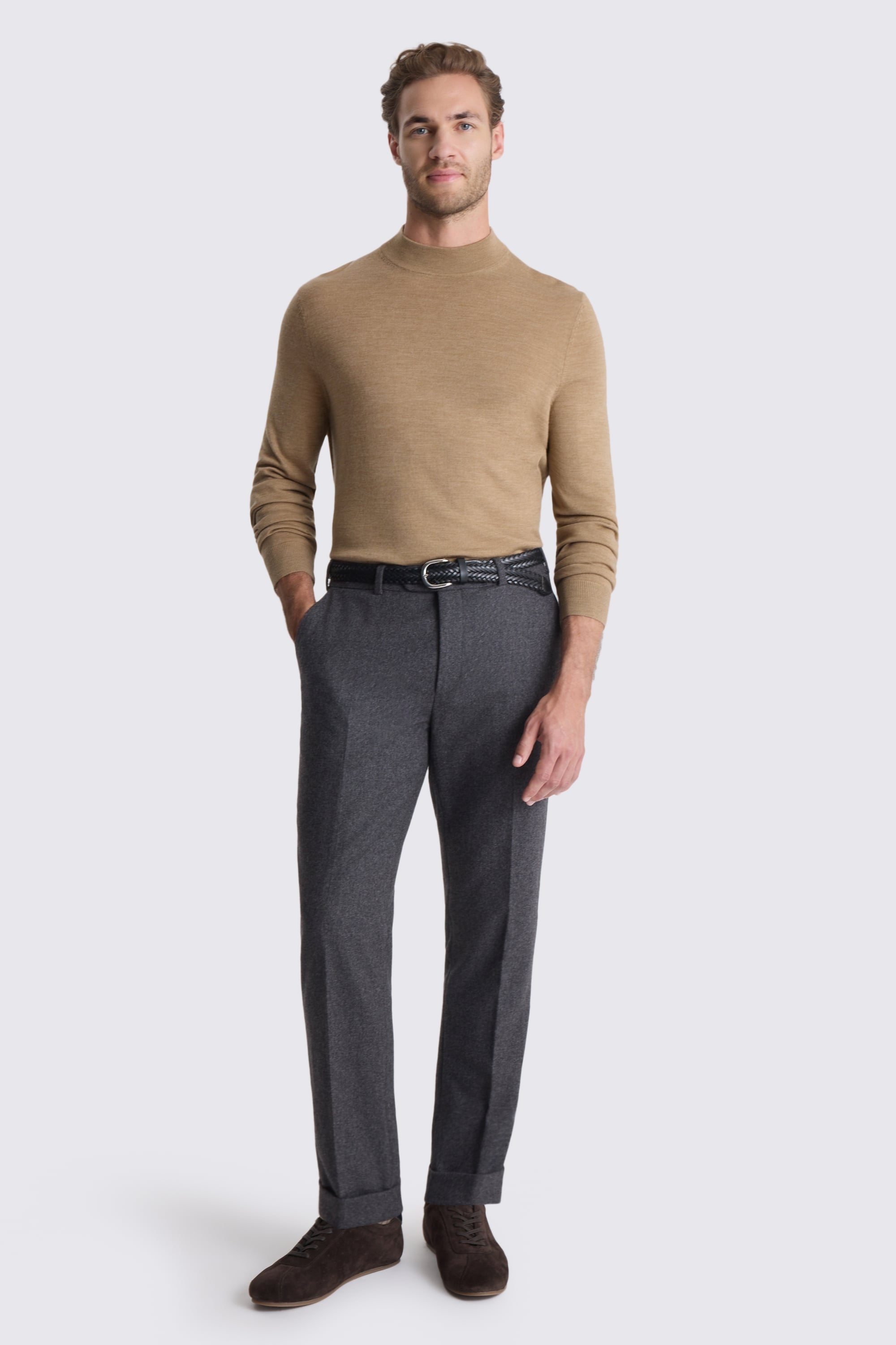 Camel Merino Mock-Neck Jumper