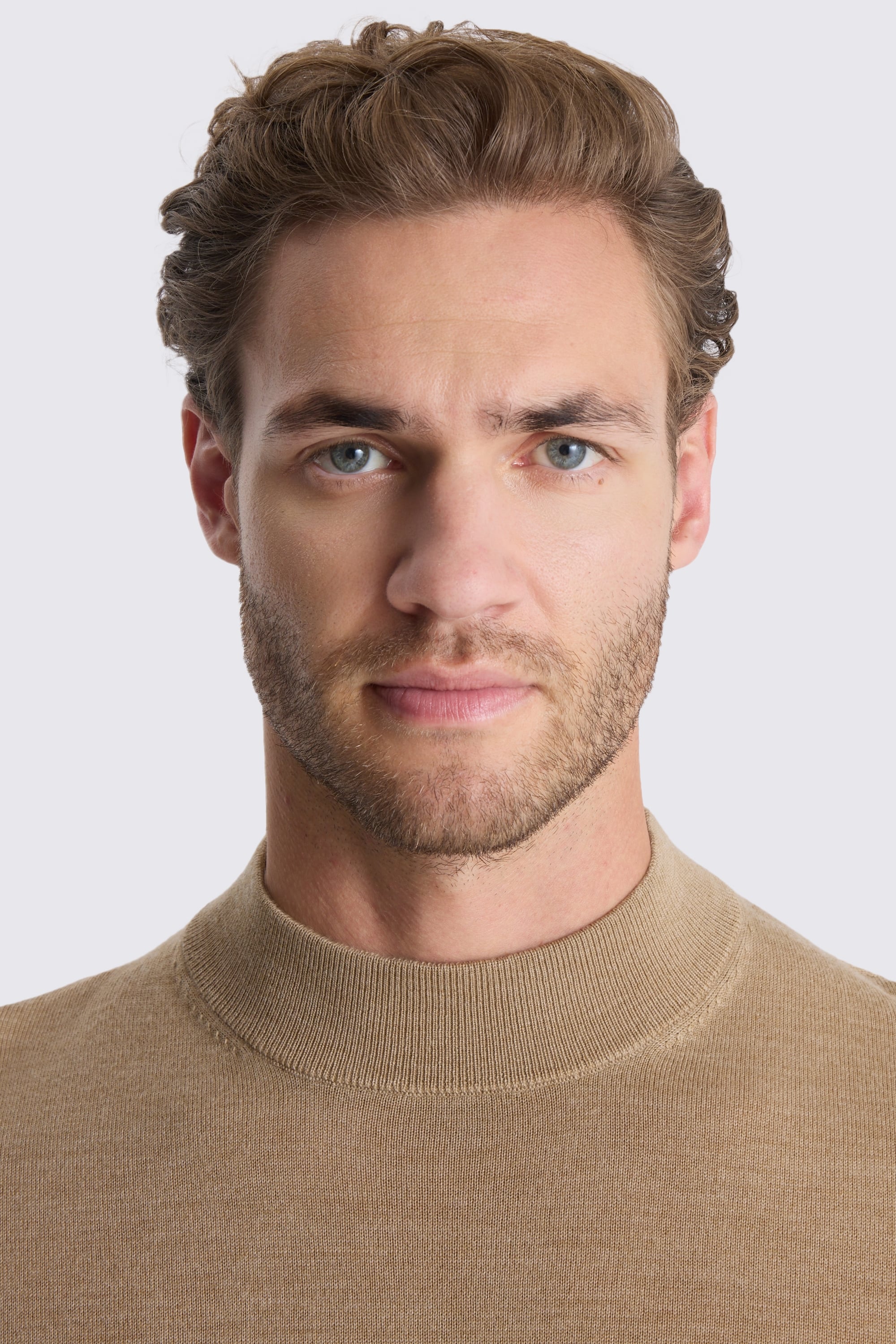 Camel Merino Mock-Neck Jumper