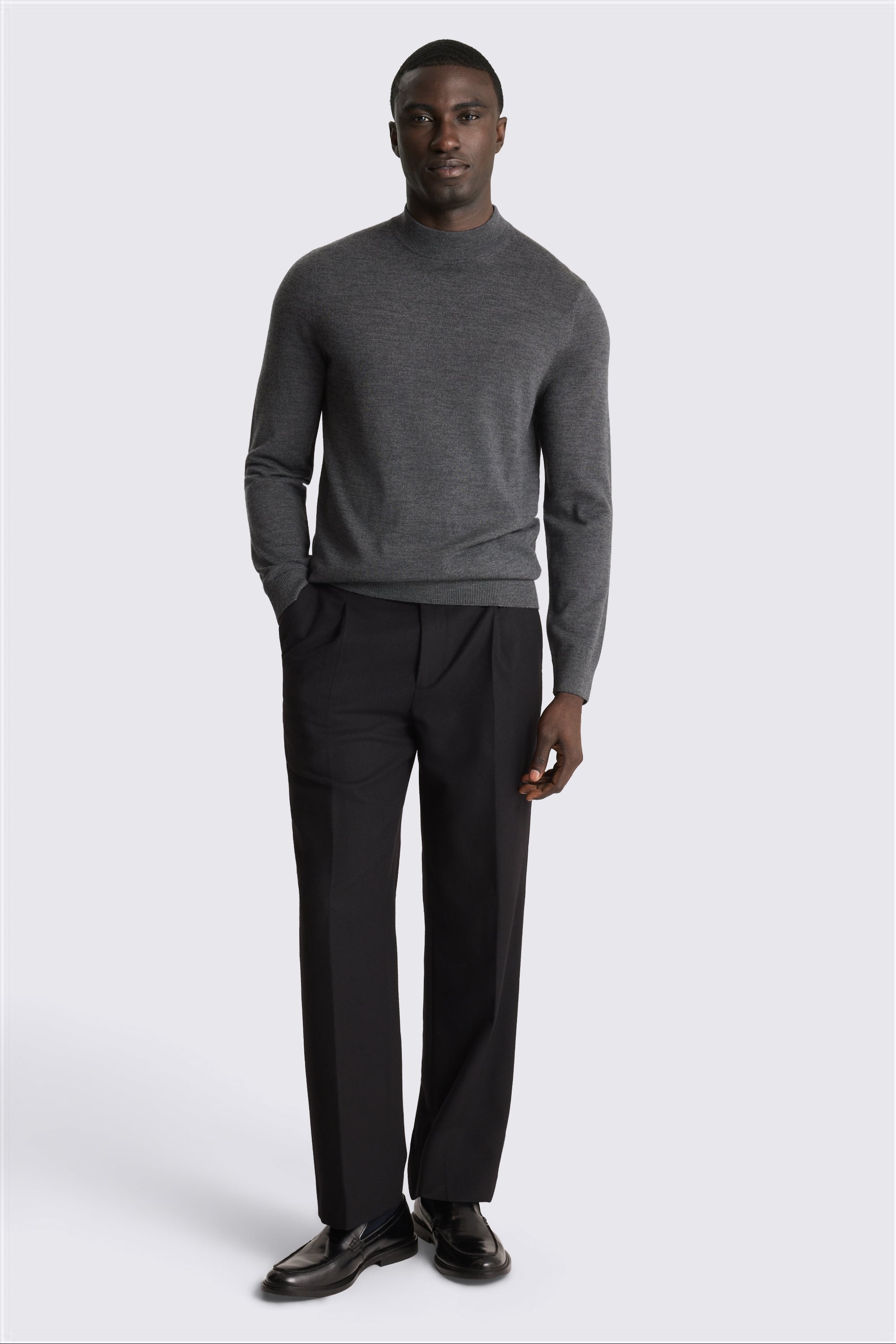 Charcoal Merino Mock-Neck Jumper