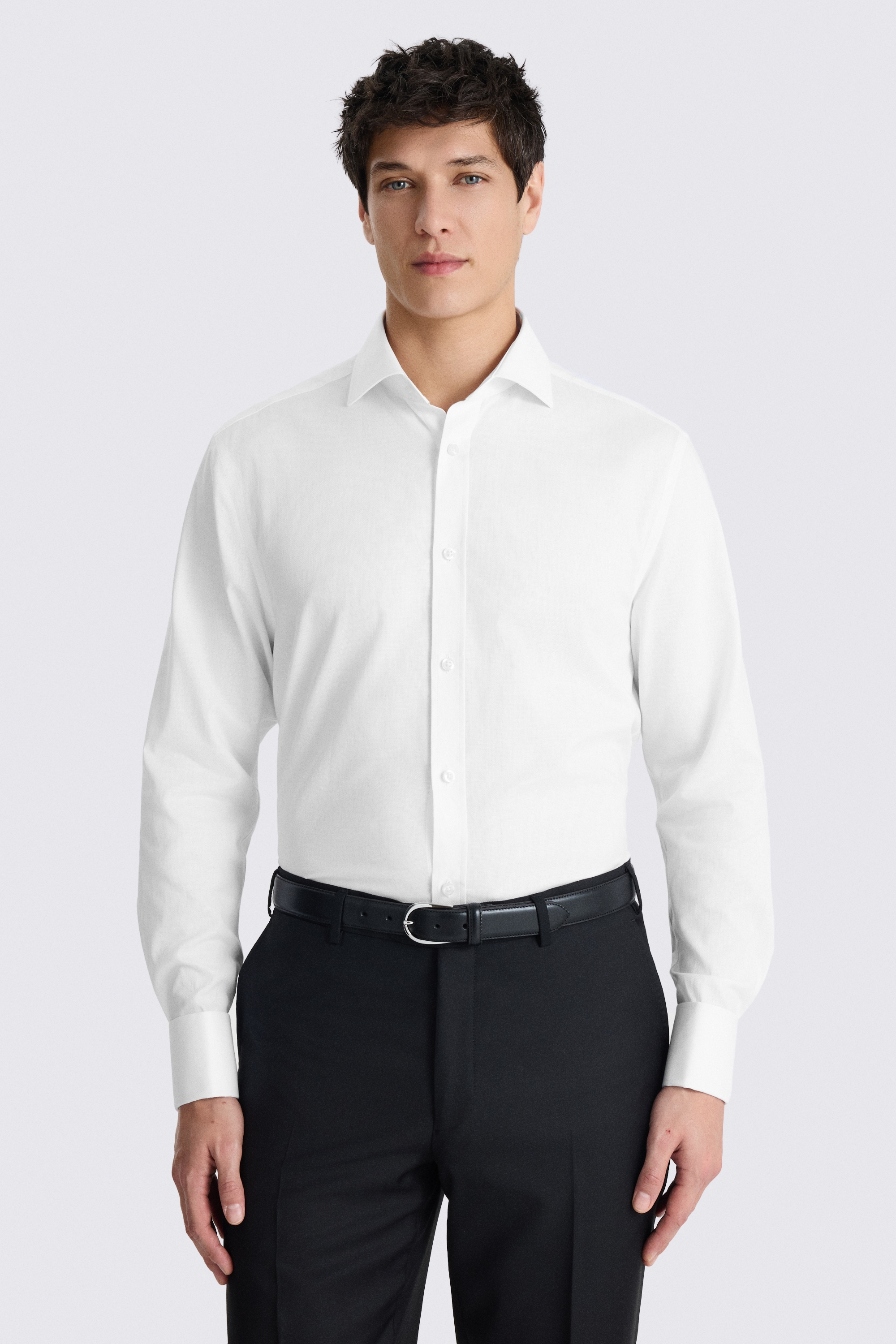 Regular Fit Double Cuff White Textured Shirt