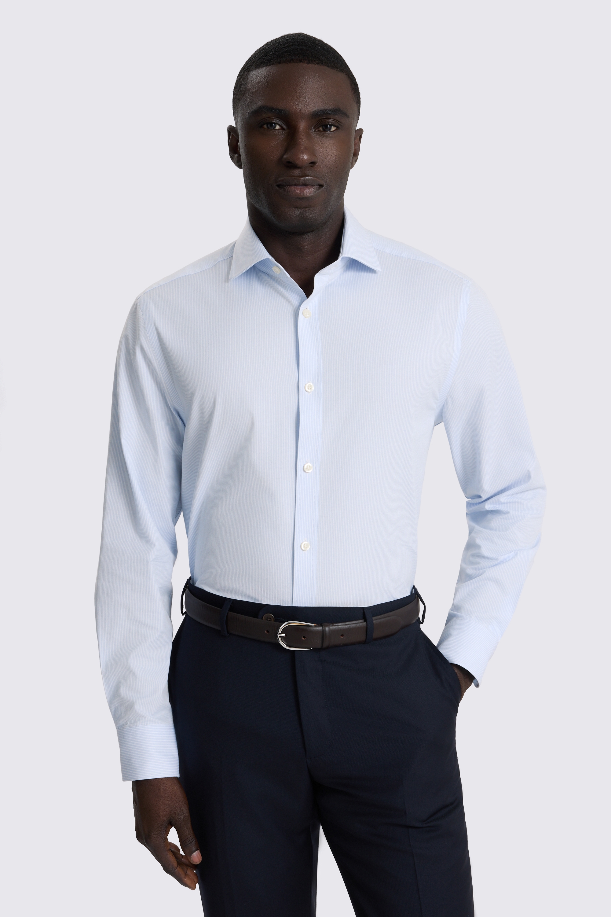 Regular Fit Light Blue Twill Stripe Shirt