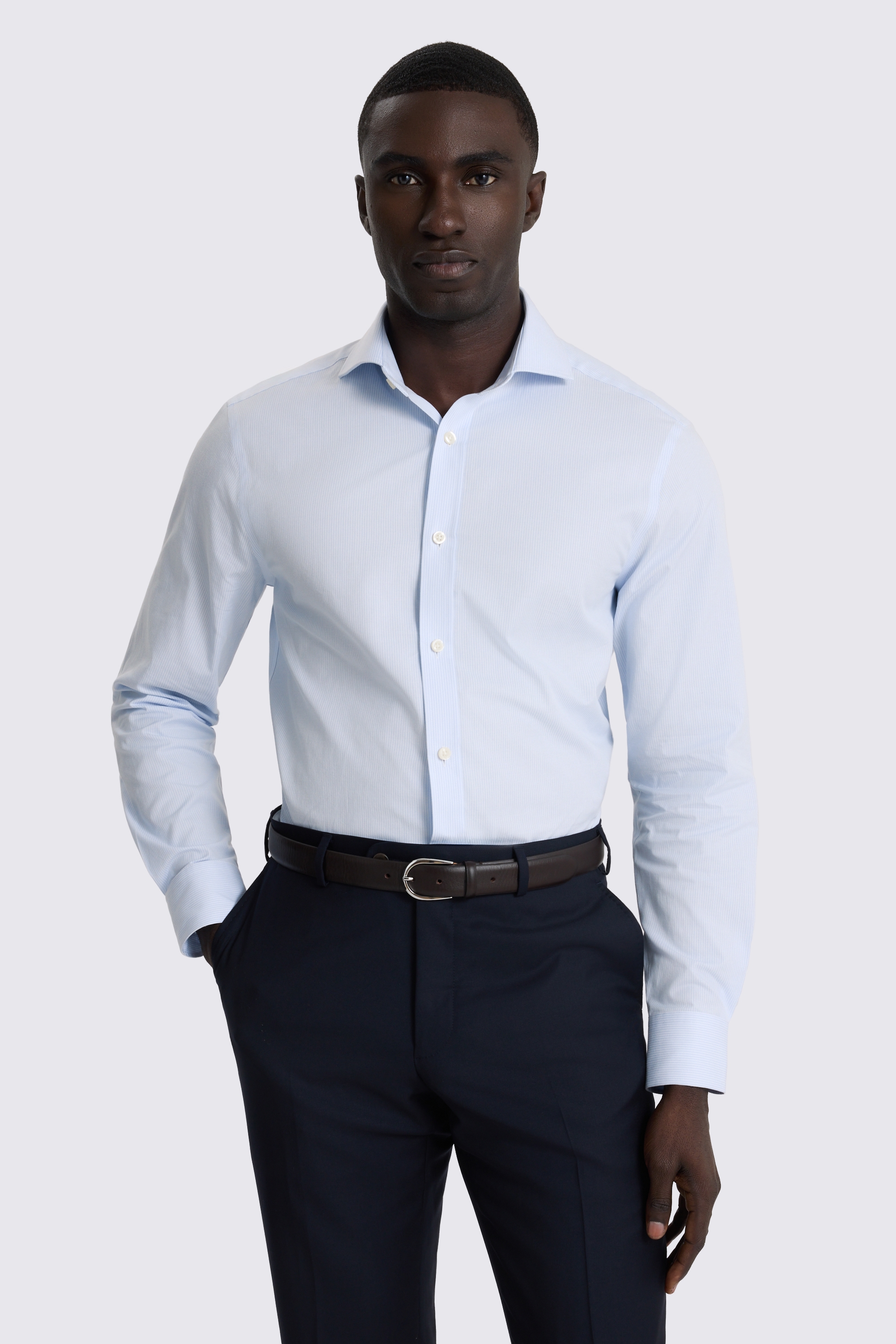 Tailored Fit Light Blue Twill Stripe Shirt