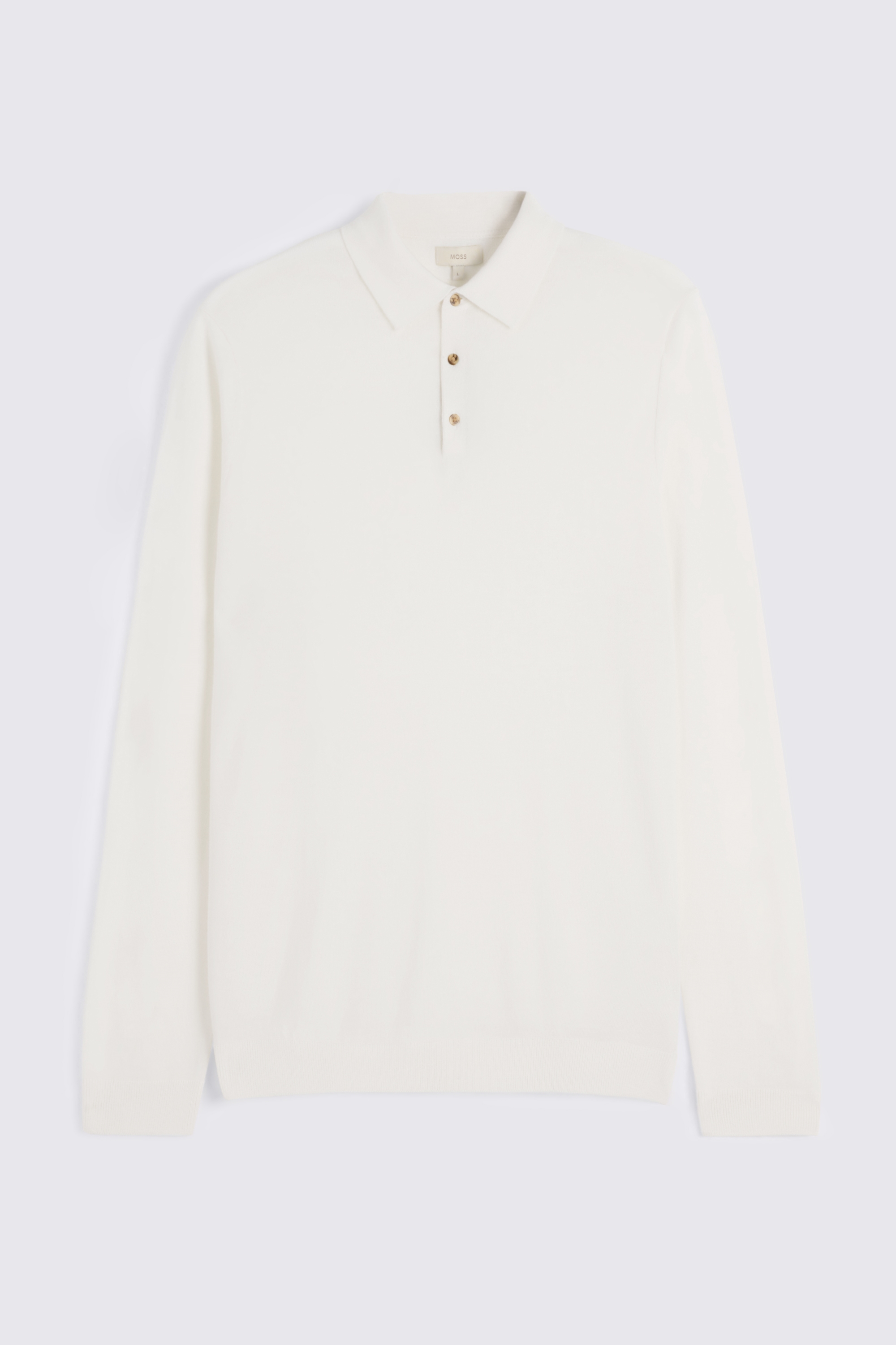 Winter White Merino-Blend Long-Sleeve Polo Shirt