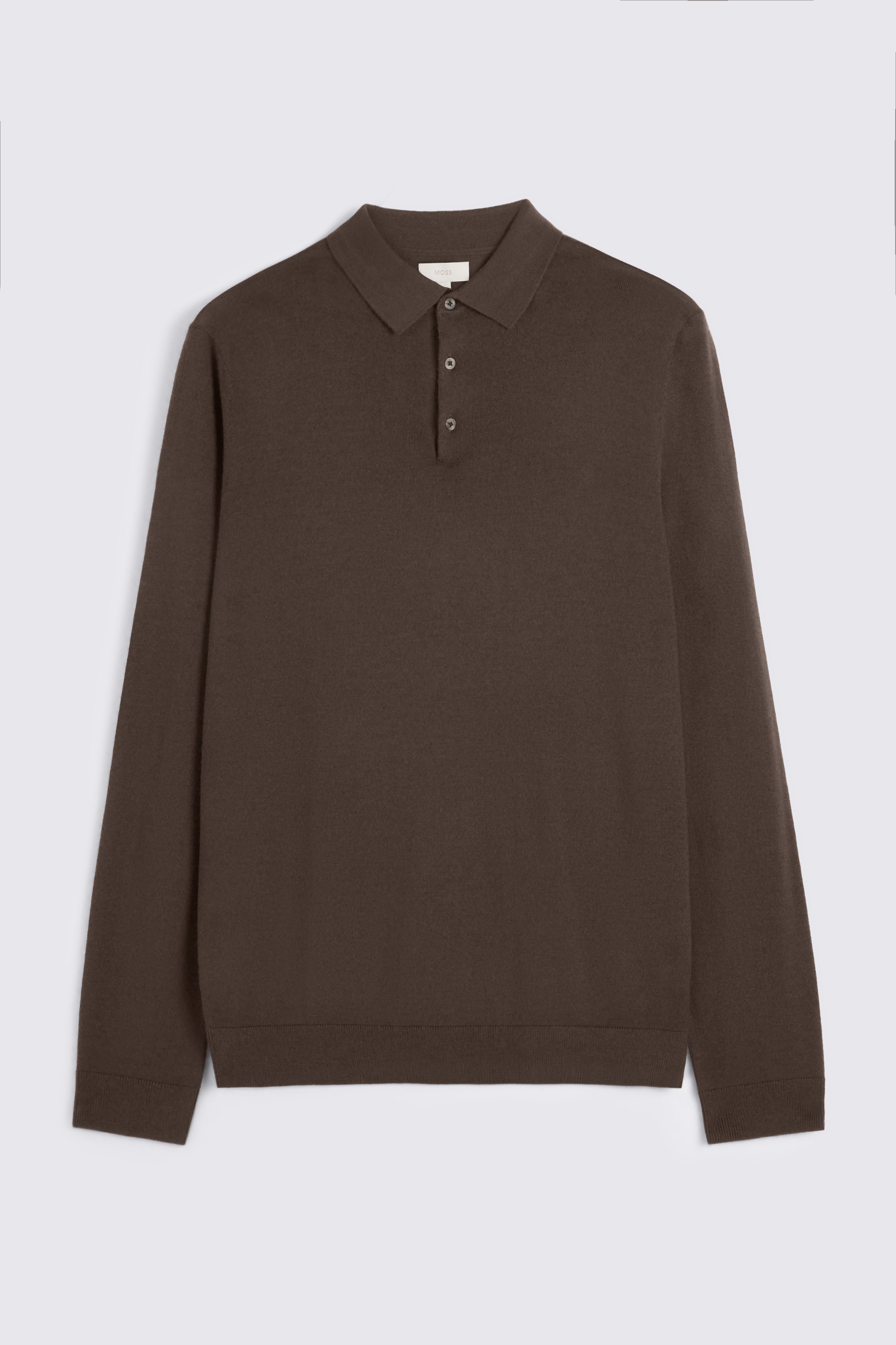Brown Merino-Blend Long-Sleeve Polo Shirt